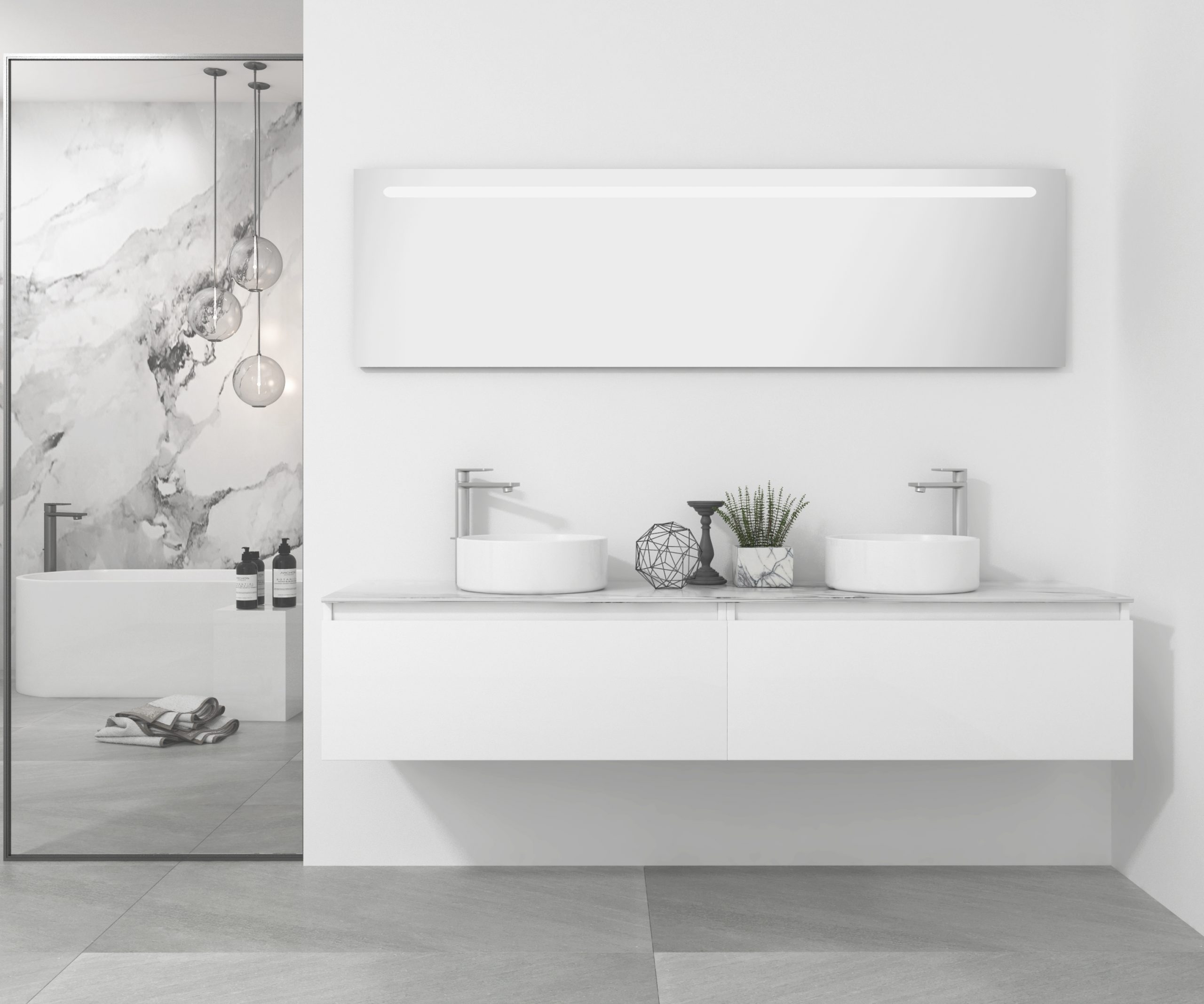Pack Amiens con doble lavabo sobreencimera redondo y espejo led