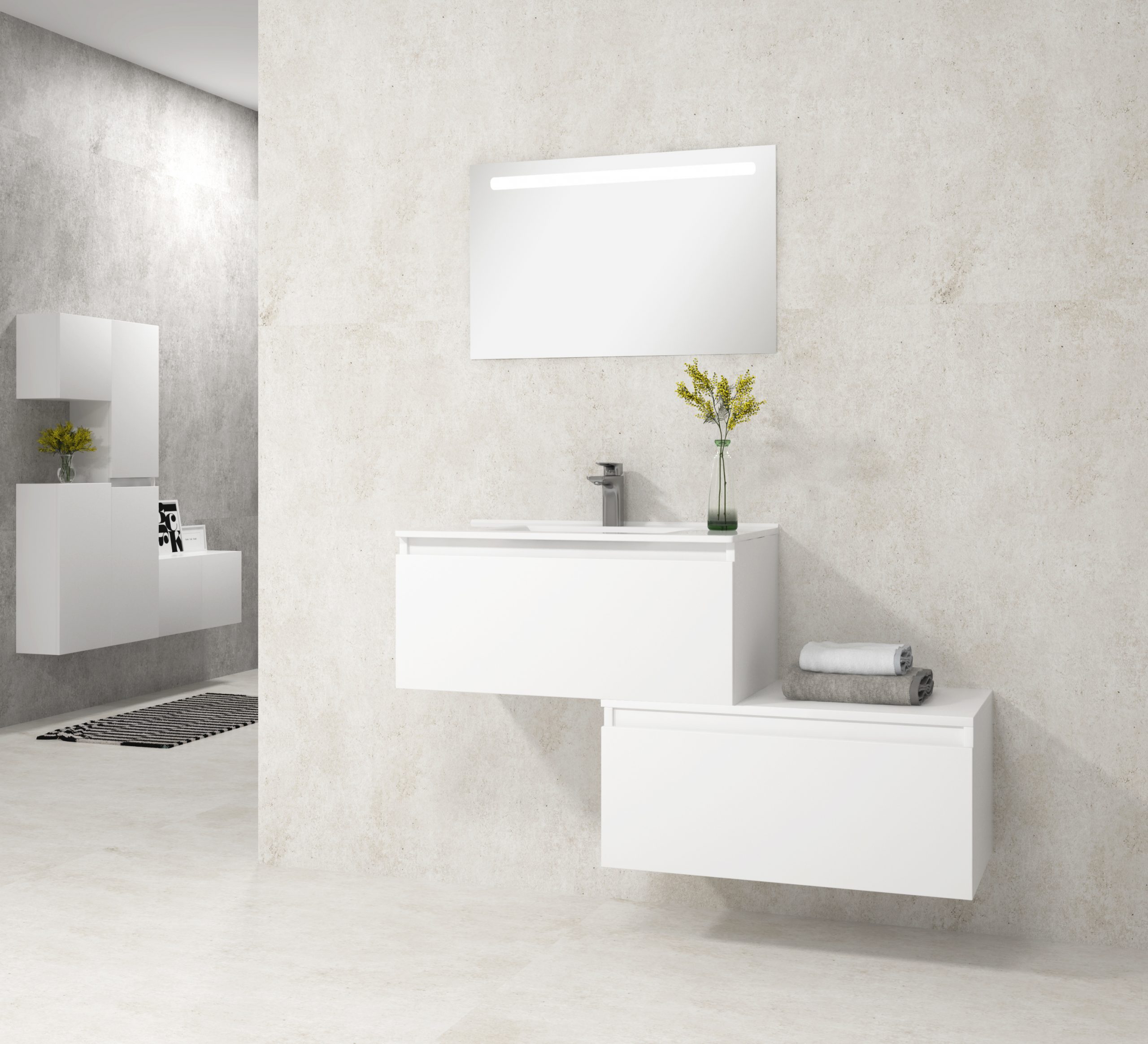 Pack Dijon avec évier en céramique et miroir LED