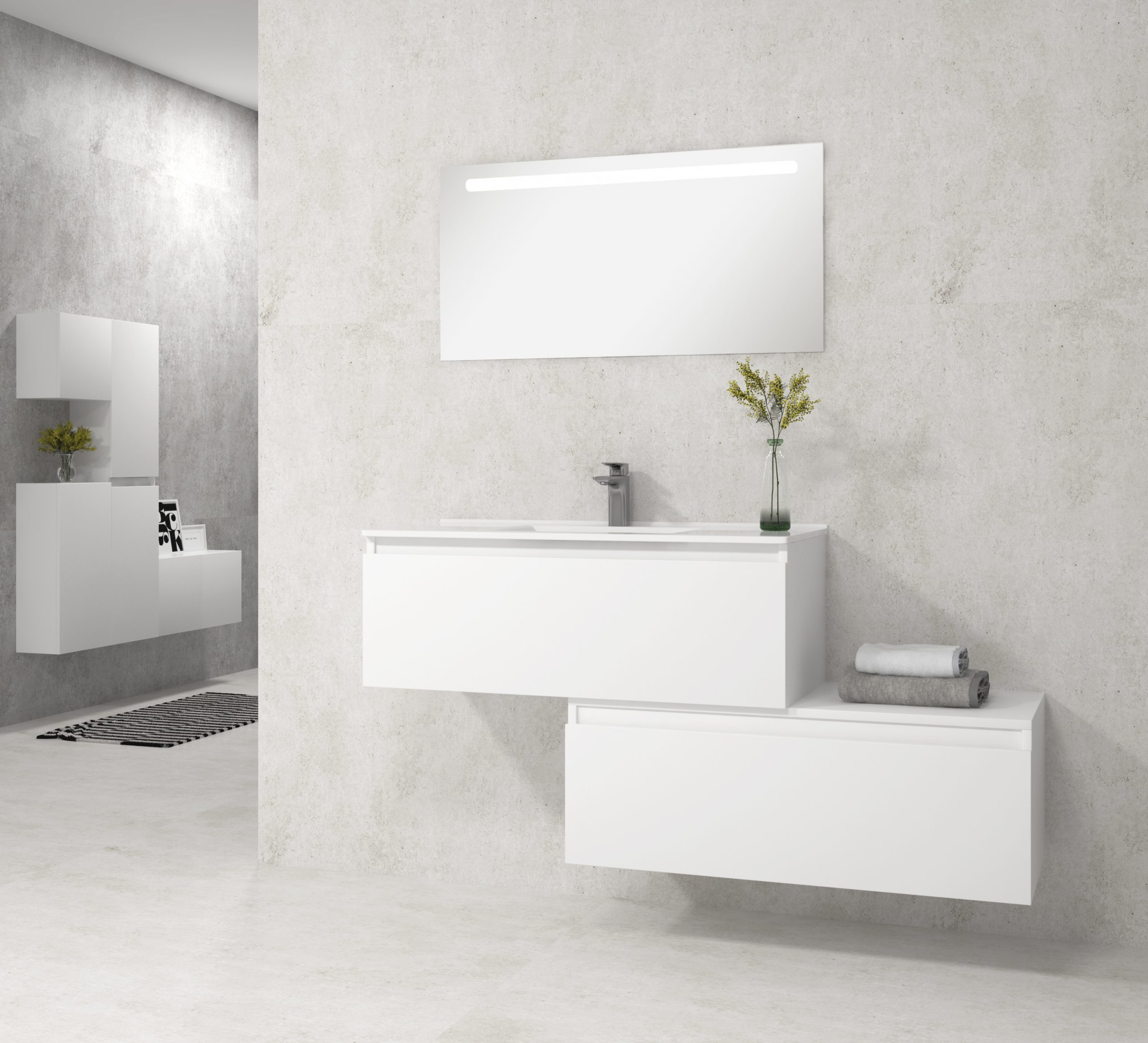 Pack Dijon avec évier en céramique et miroir LED