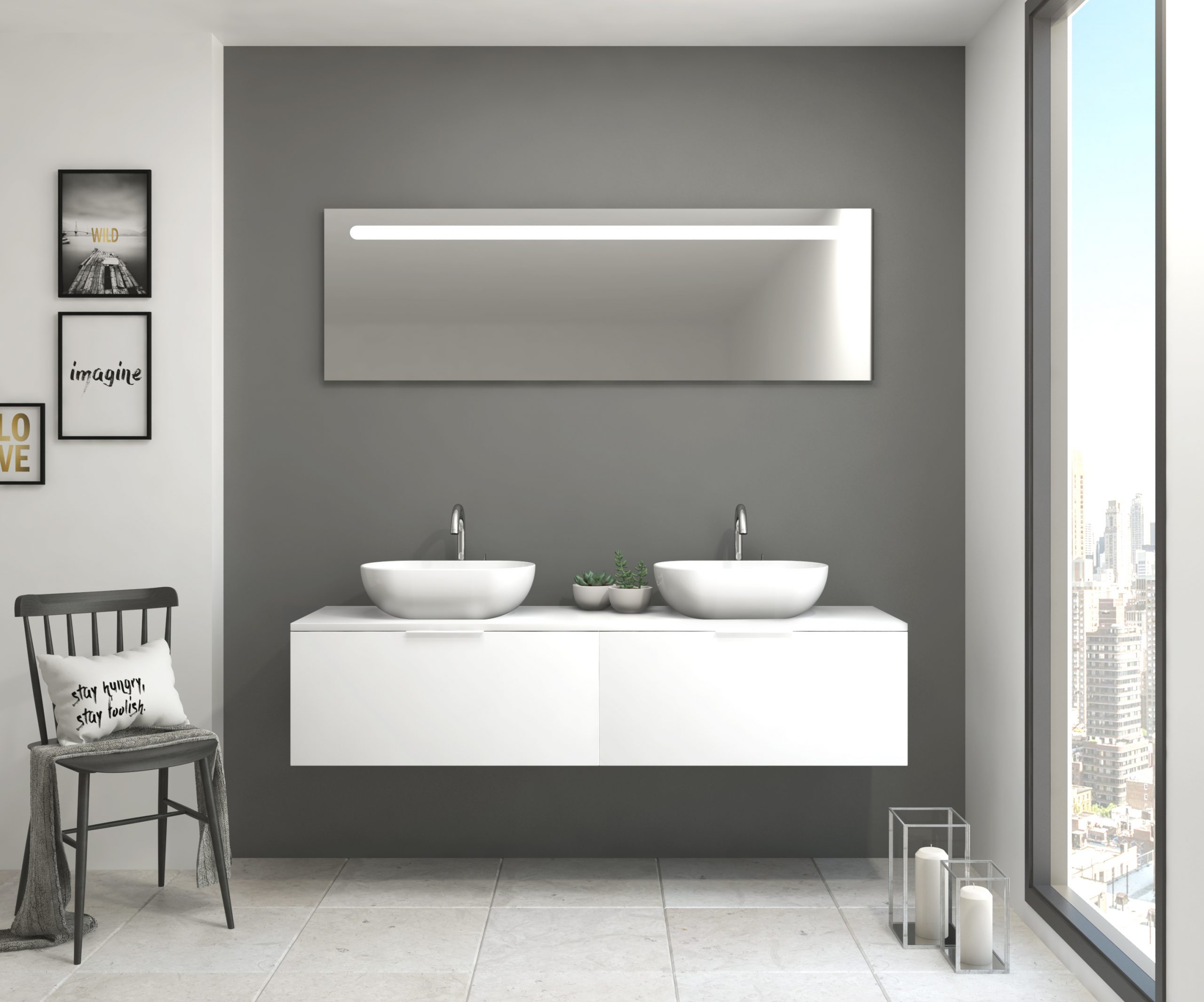 Pack Indre con doble lavabo y espejo LED