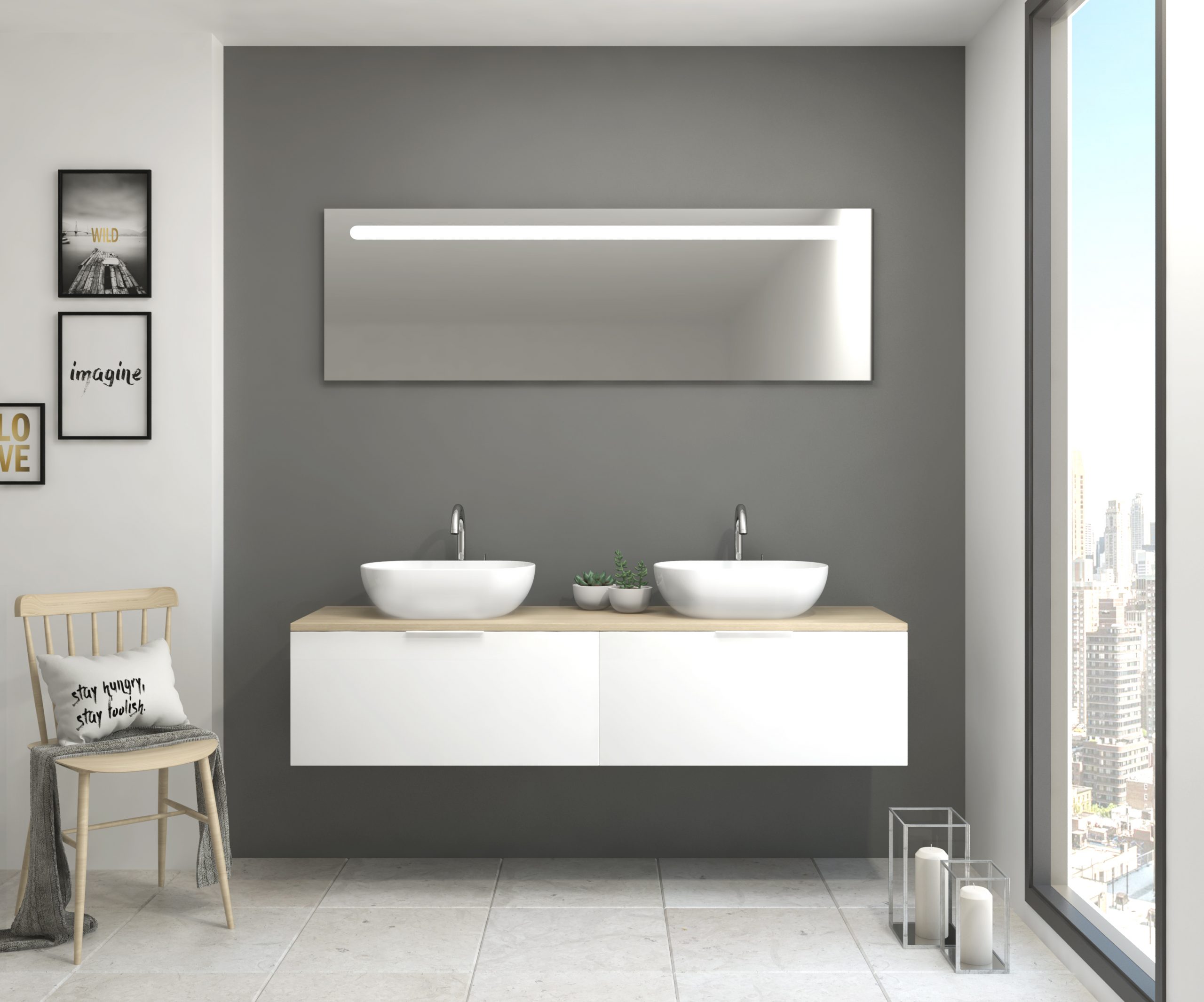 Pack Indre con doble lavabo y espejo LED