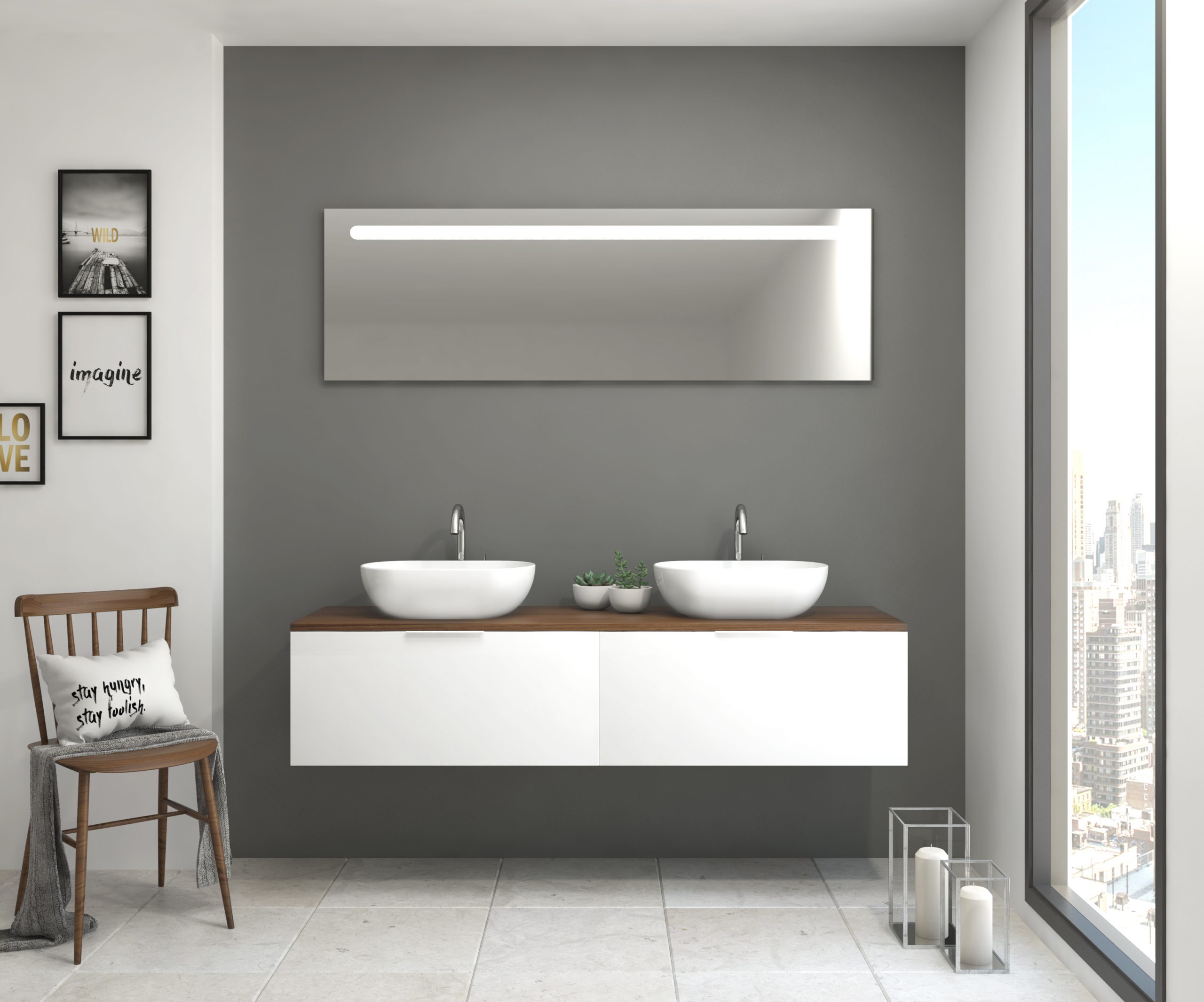 Pack Indre con doble lavabo y espejo LED