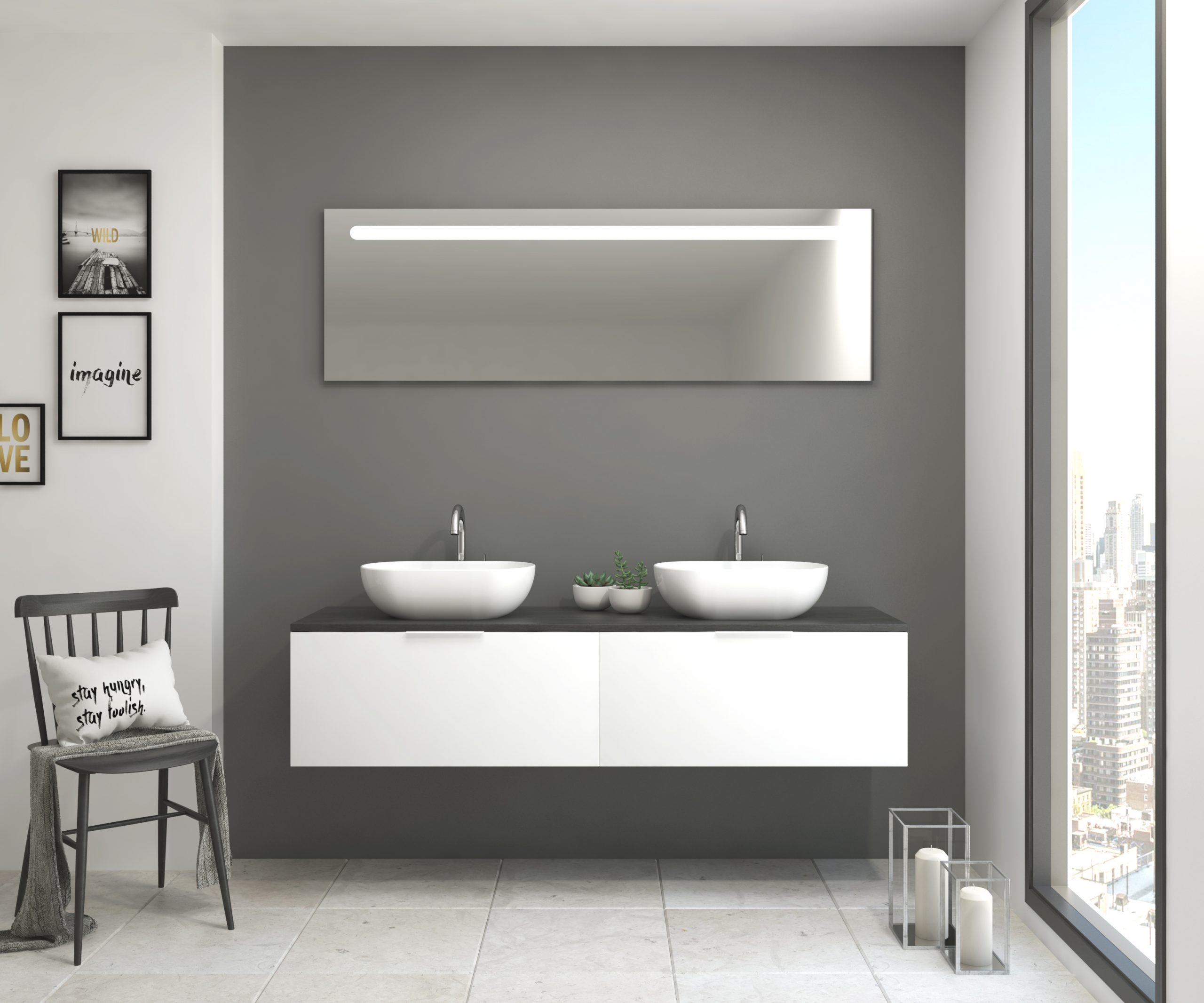 Pack Indre con doble lavabo y espejo LED