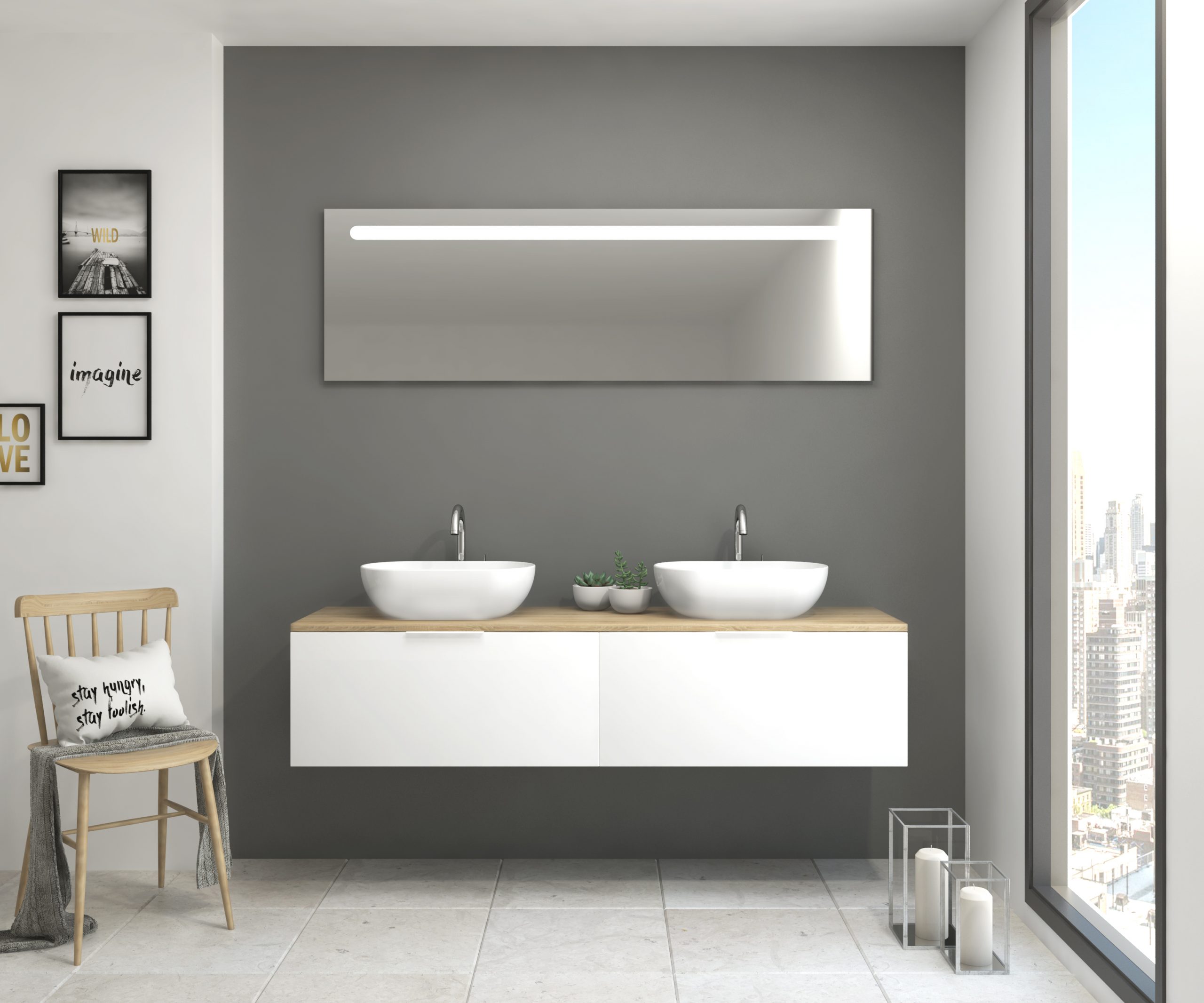 Pack Indre con doble lavabo y espejo LED