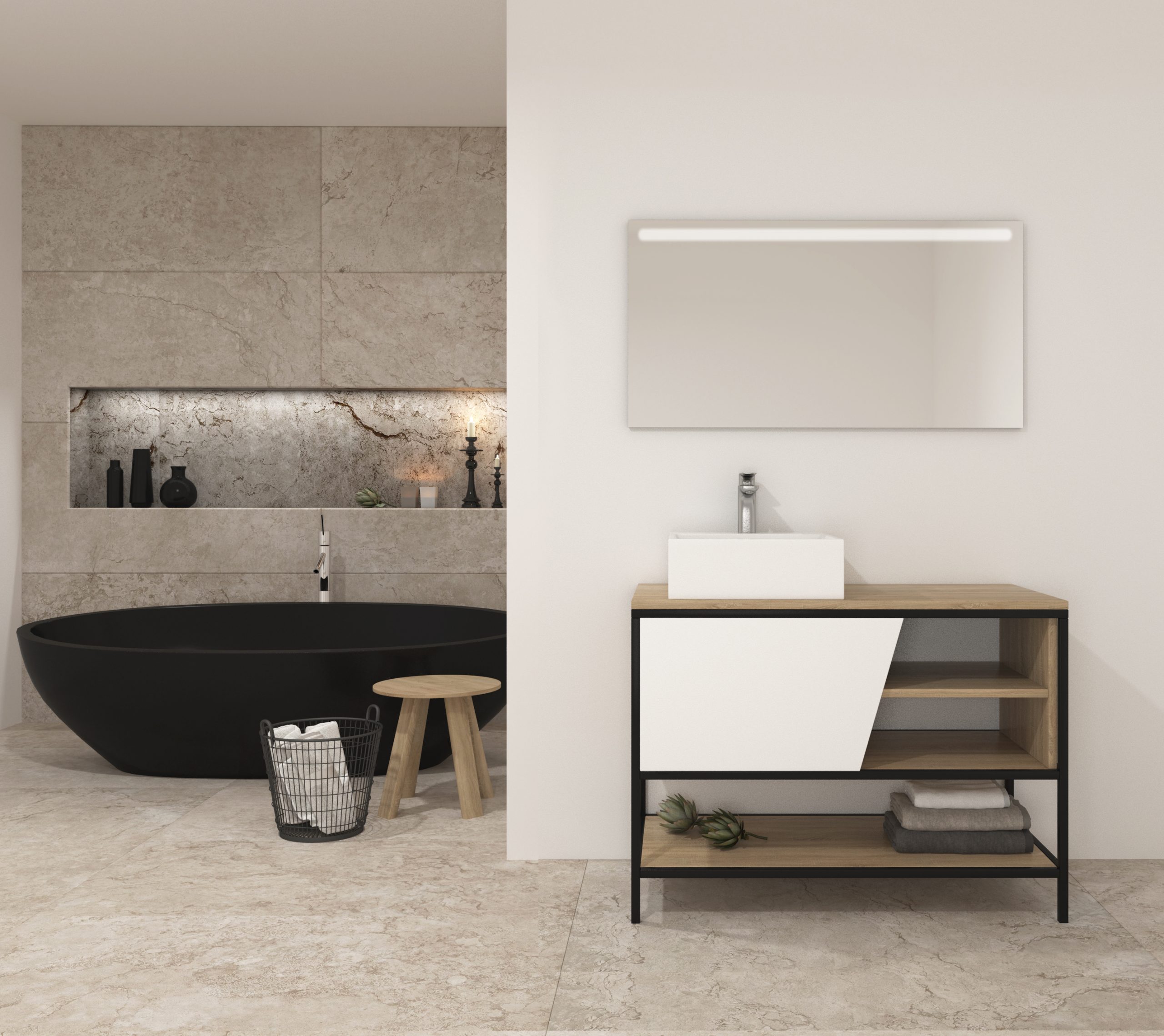 Pack Iron Rennes con lavabo y espejo led