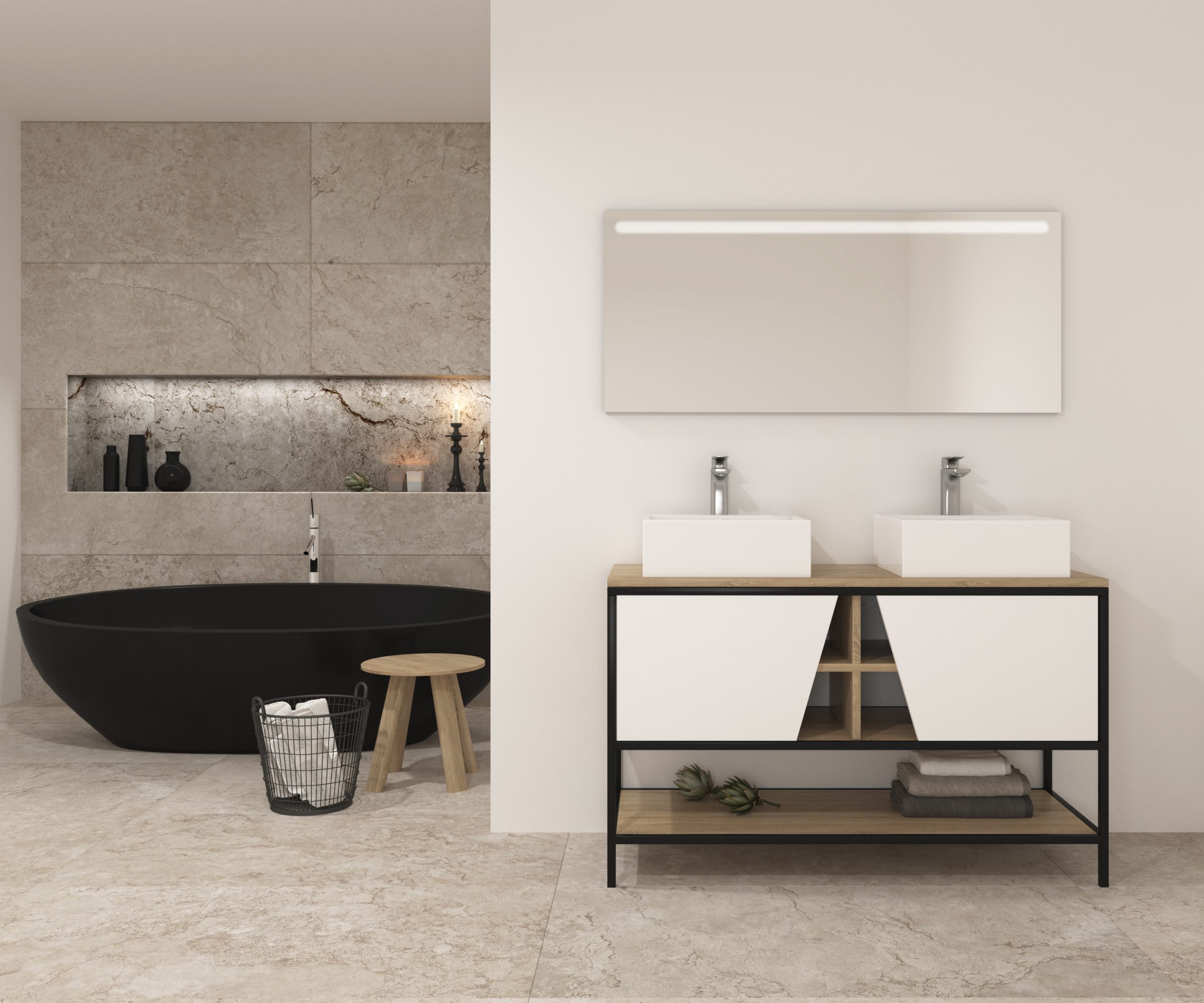 Pack Iron Rennes con lavabo y espejo led