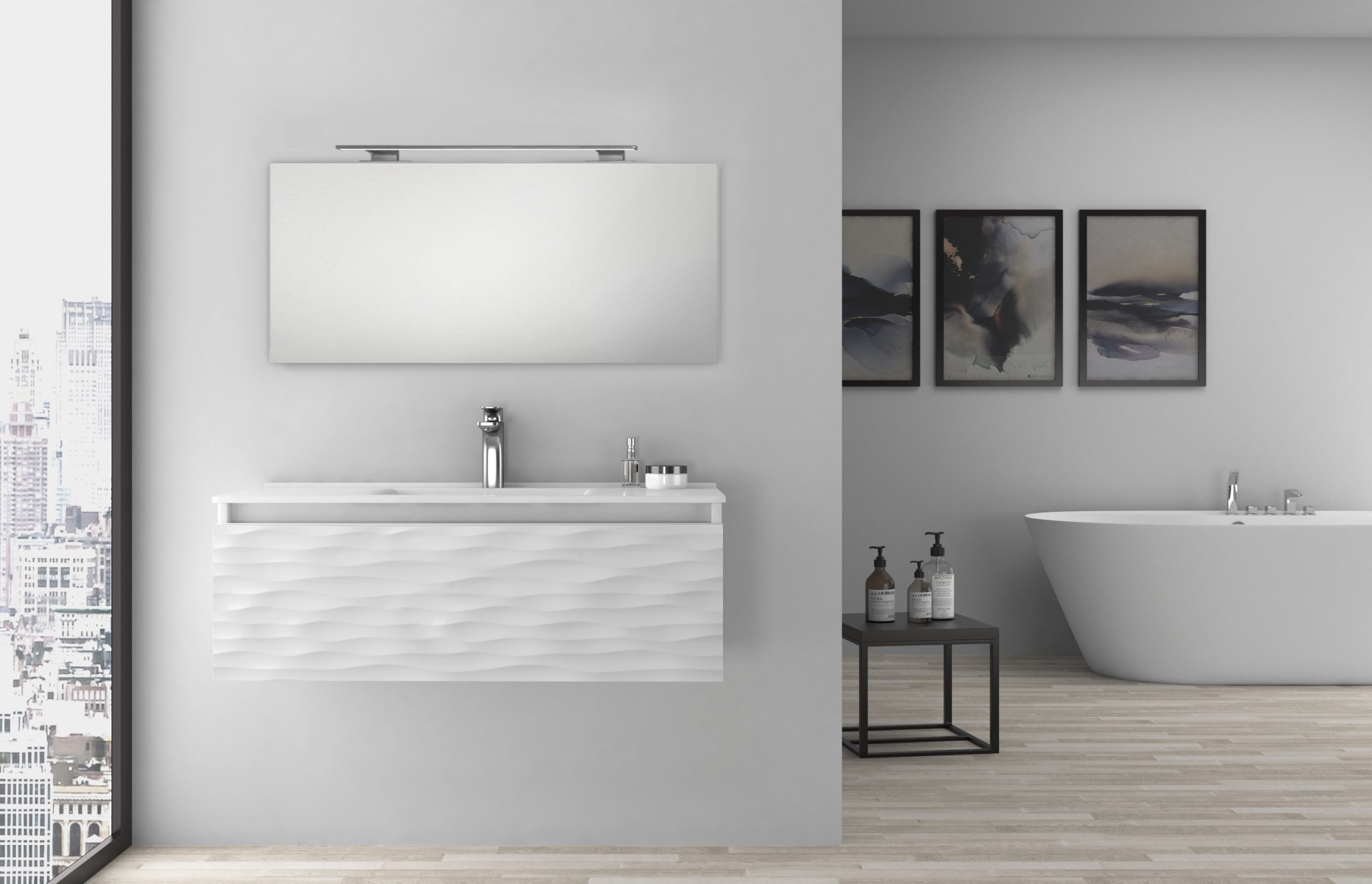 Pack Iroise avec lavabo, miroir et projecteur LED