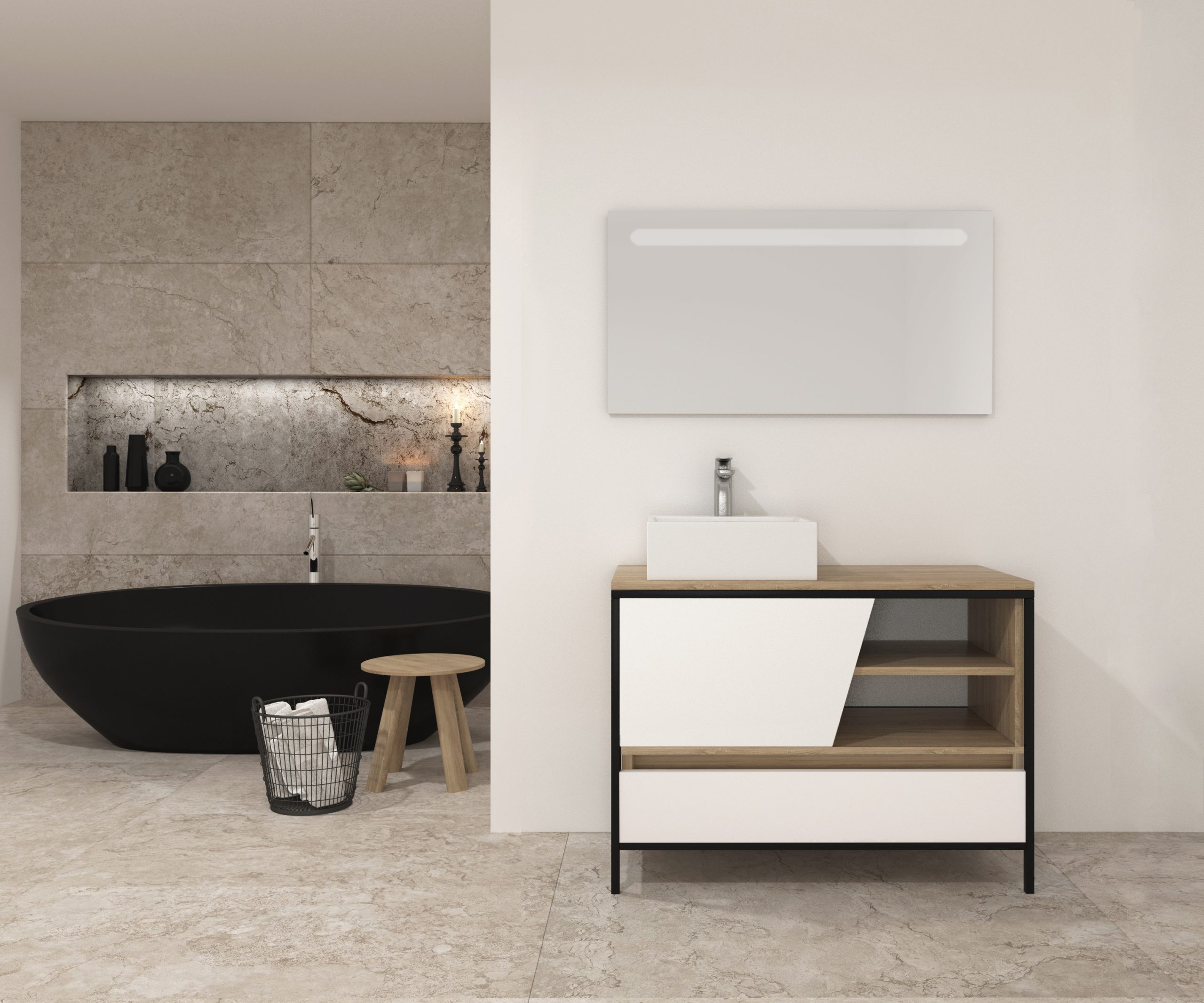 Pack Iron Rennes Plus avec lavabo et miroir LED