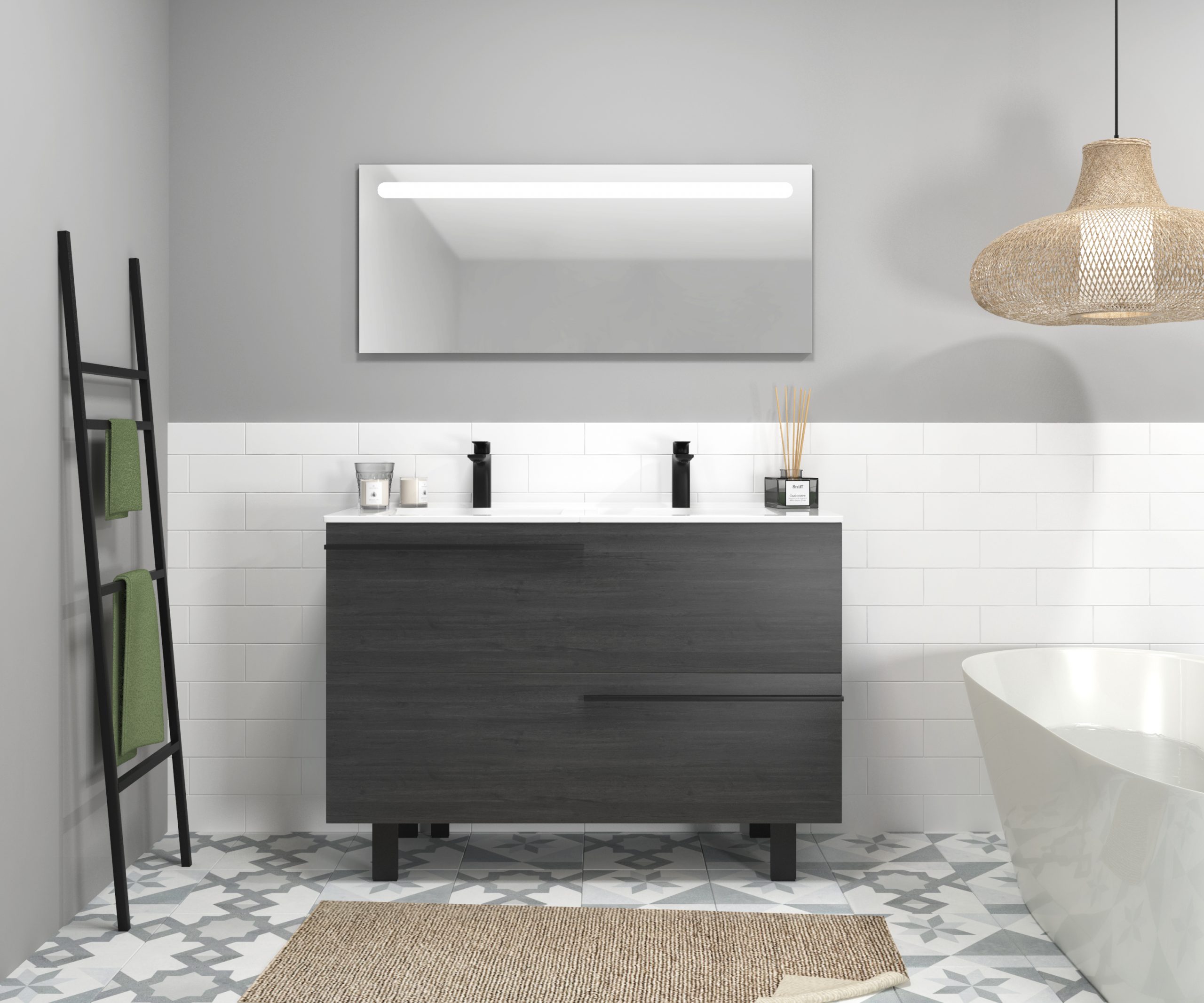 Ensemble en laiton avec lavabo et miroir LED