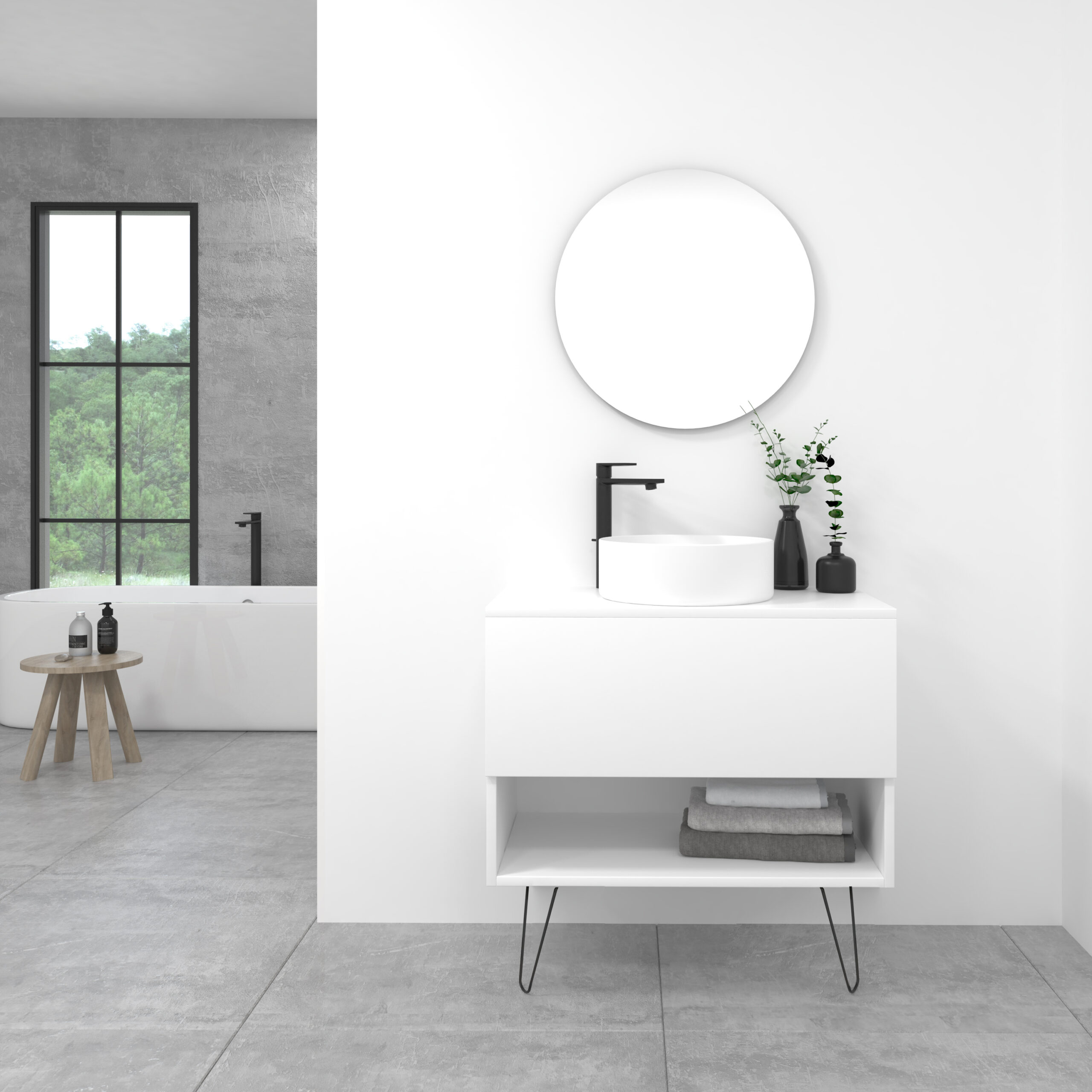 Pack Lille con lavabo sobreencimera y espejo led circular