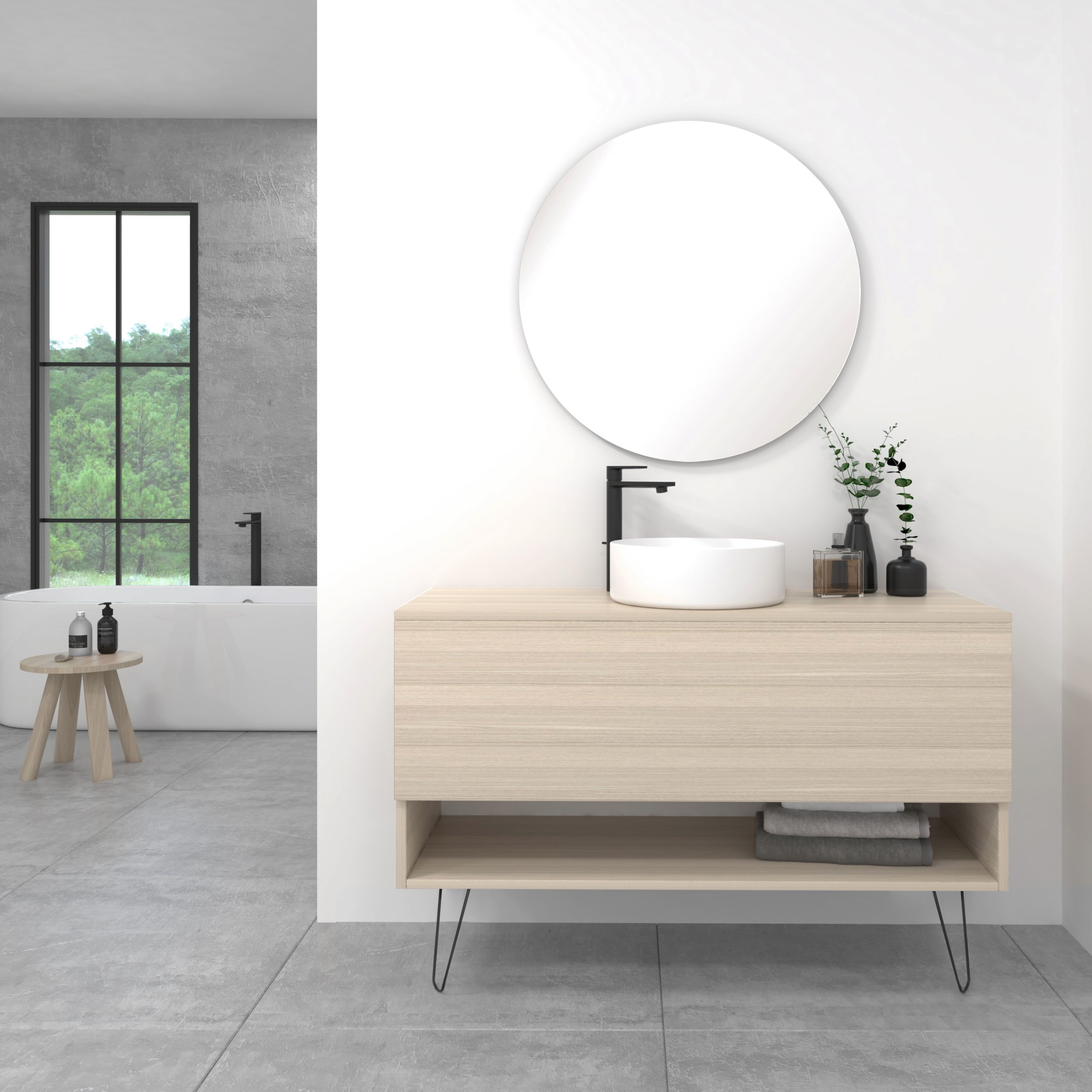 Pack Lille avec vasque à poser et miroir LED circulaire