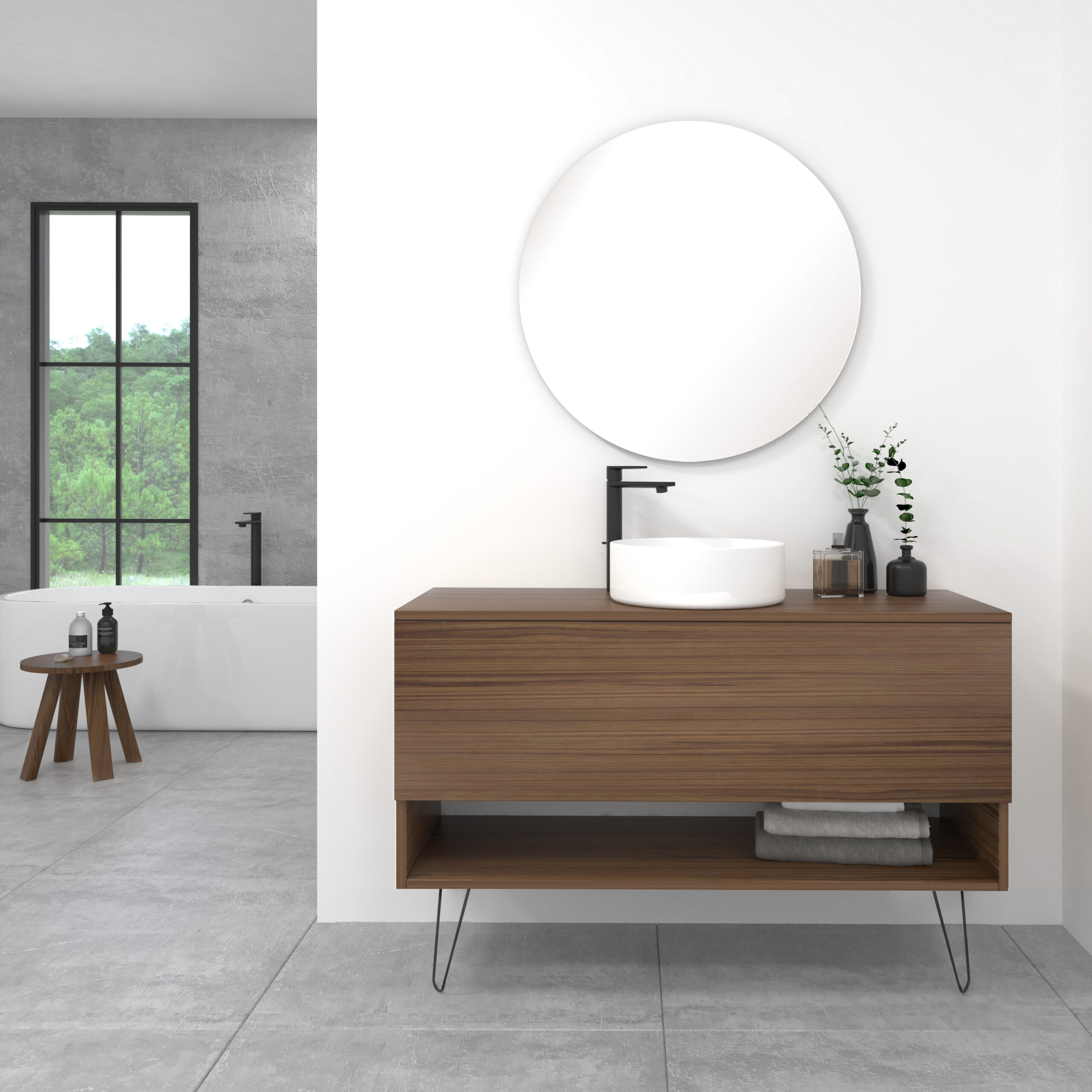 Pack Lille con lavabo sobreencimera y espejo led circular