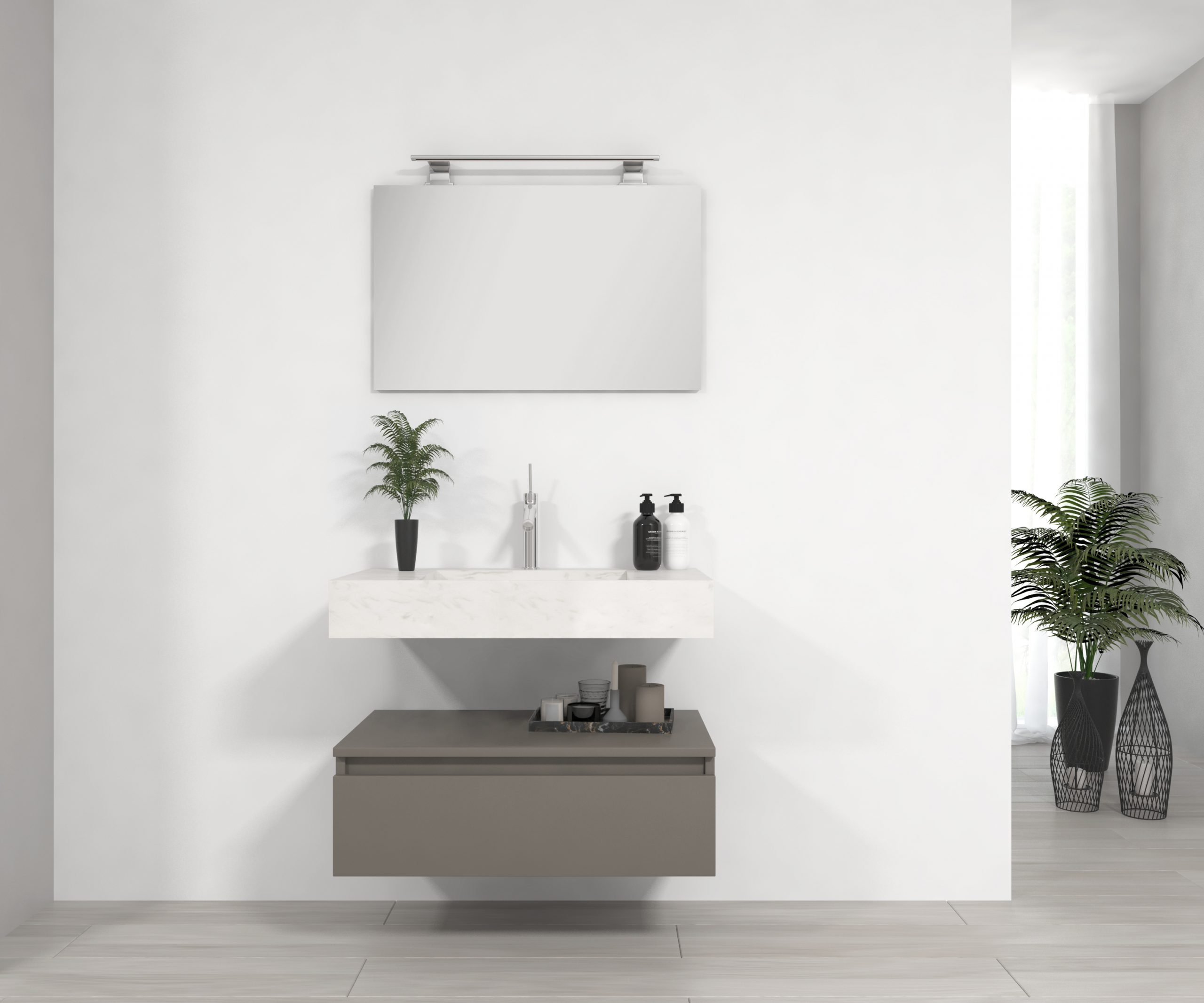Pack Venus con lavabo de mármol compacto, espejo y foco led