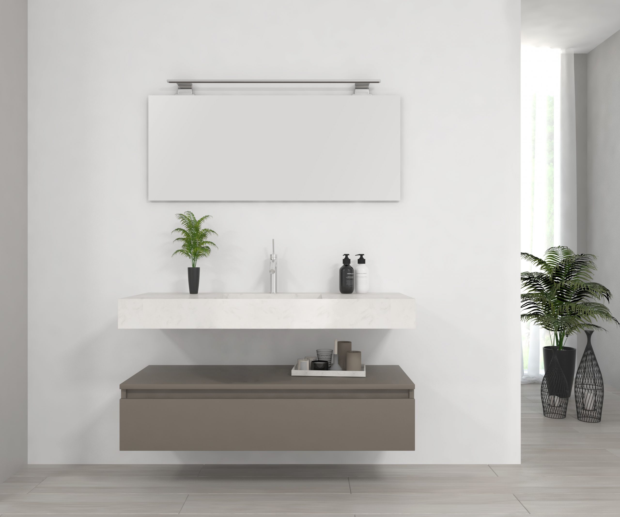 Pack Venus con lavabo de mármol compacto, espejo y foco led