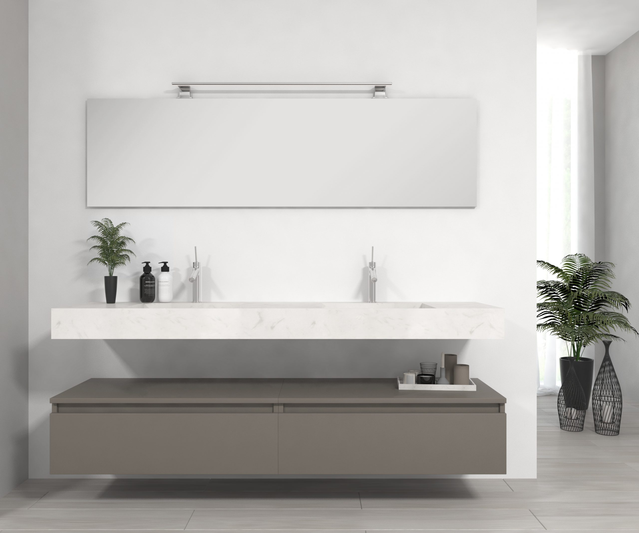 Pack Venus con lavabo mármol compacto doble seno, espejo y foco led