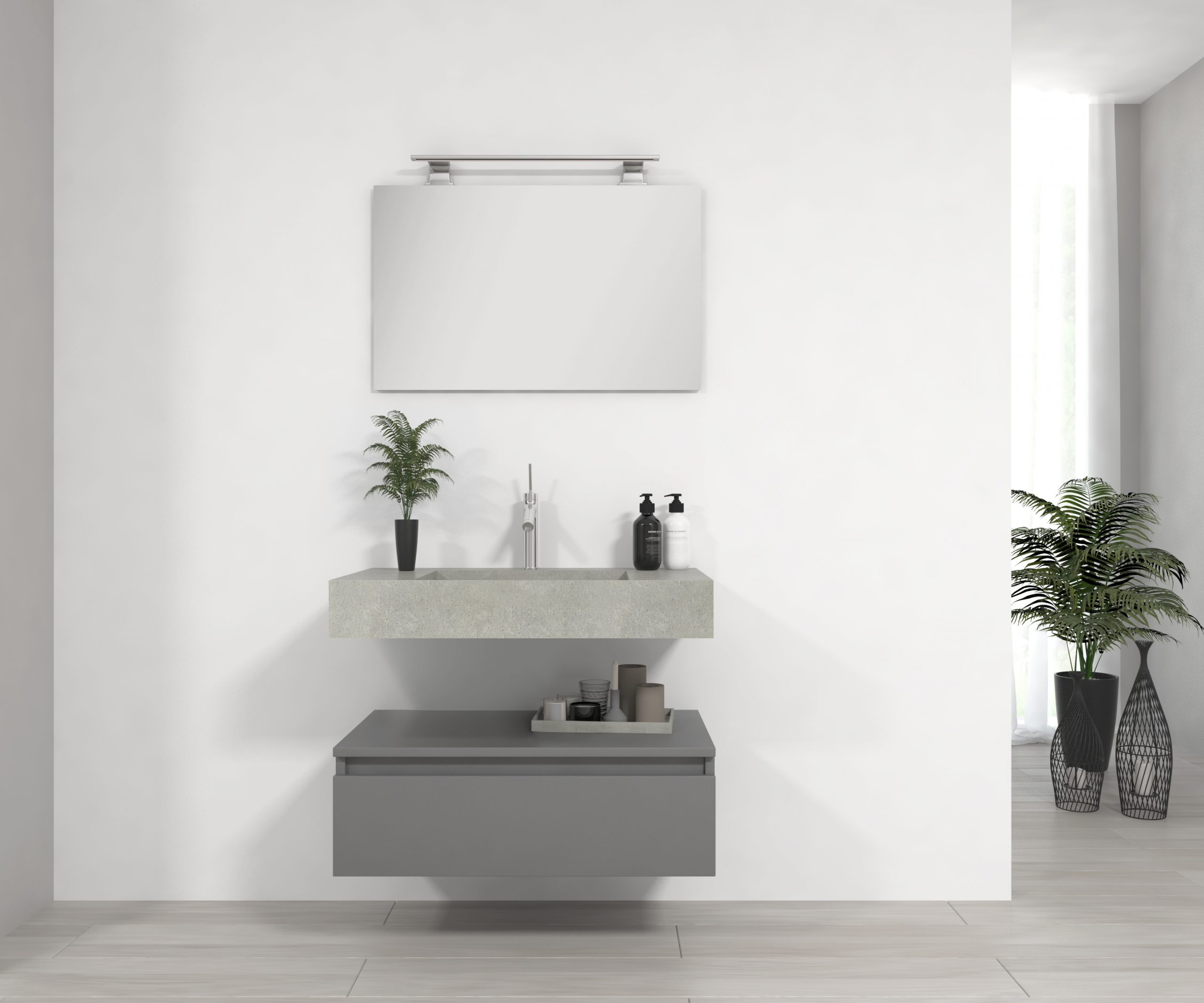 Pack Venus con lavabo de mármol compacto, espejo y foco led