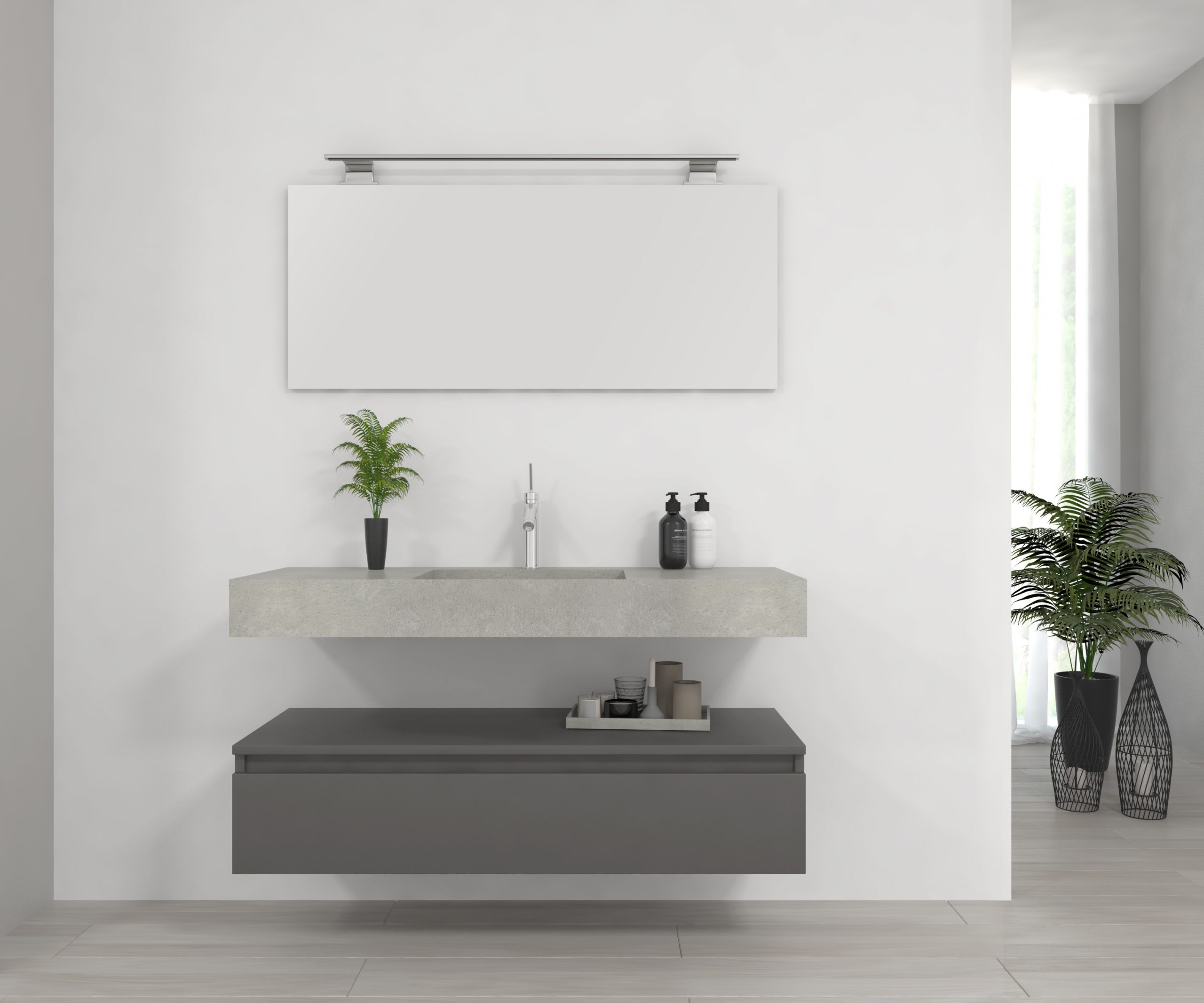 Pack Venus con lavabo de mármol compacto, espejo y foco led