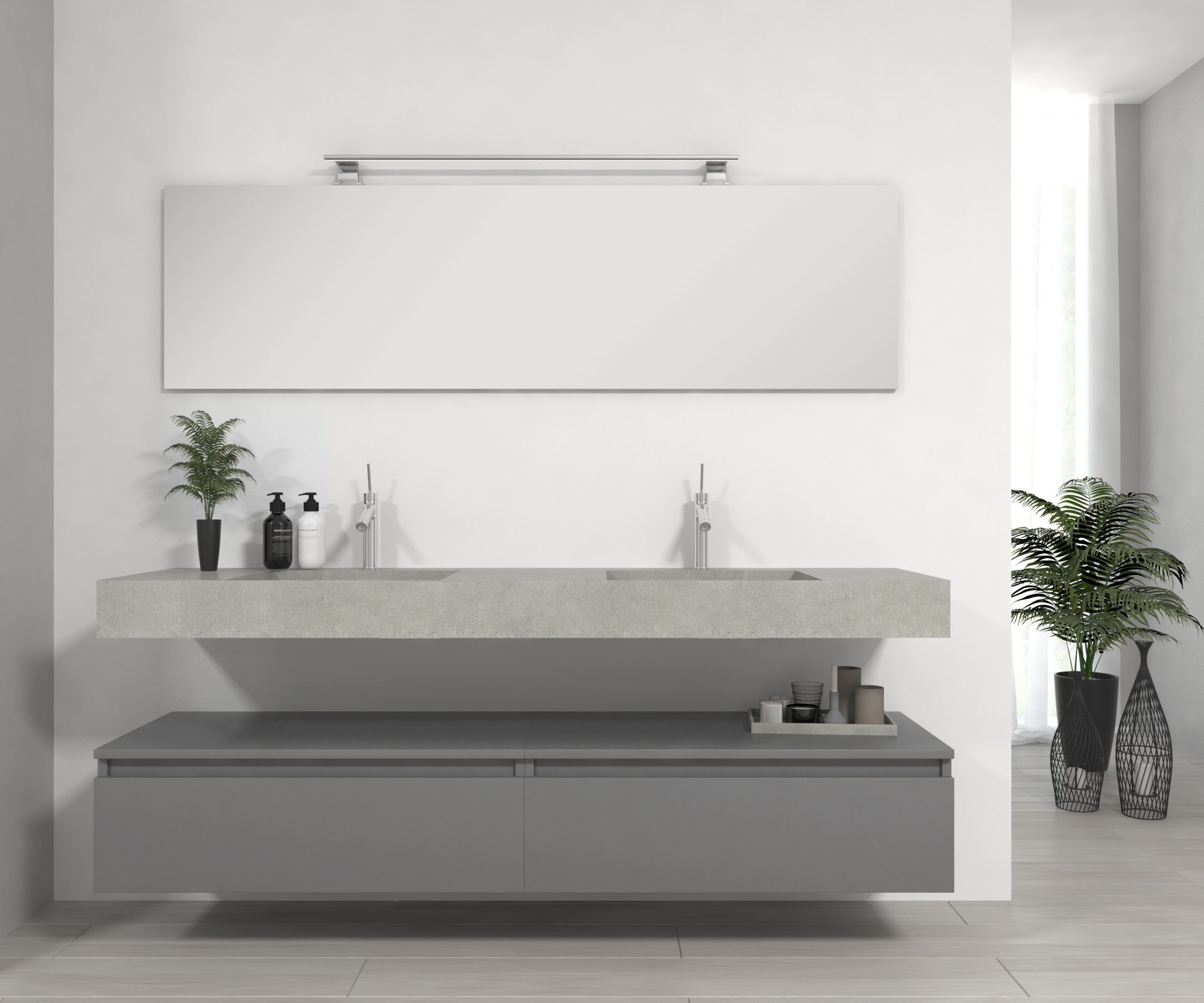 Pack Venus con lavabo mármol compacto doble seno, espejo y foco led