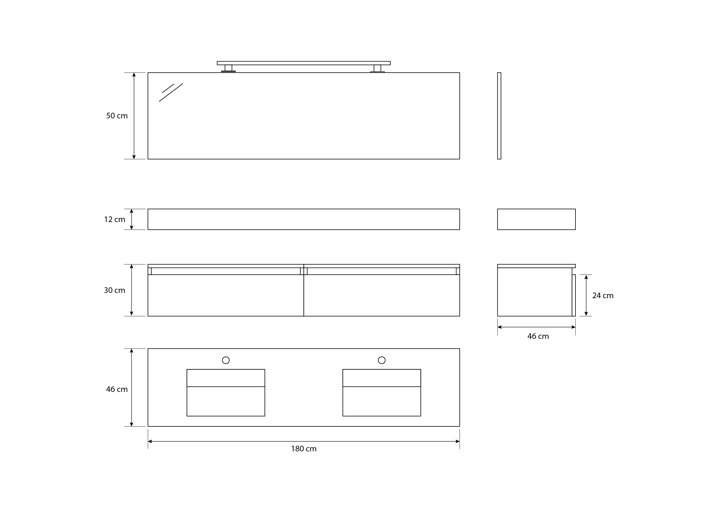 Boîte Vénus avec double vase en marbre compact, miroir et spot LED