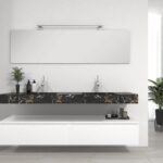 Pack Venus con lavabo mármol compacto doble seno, espejo y foco led