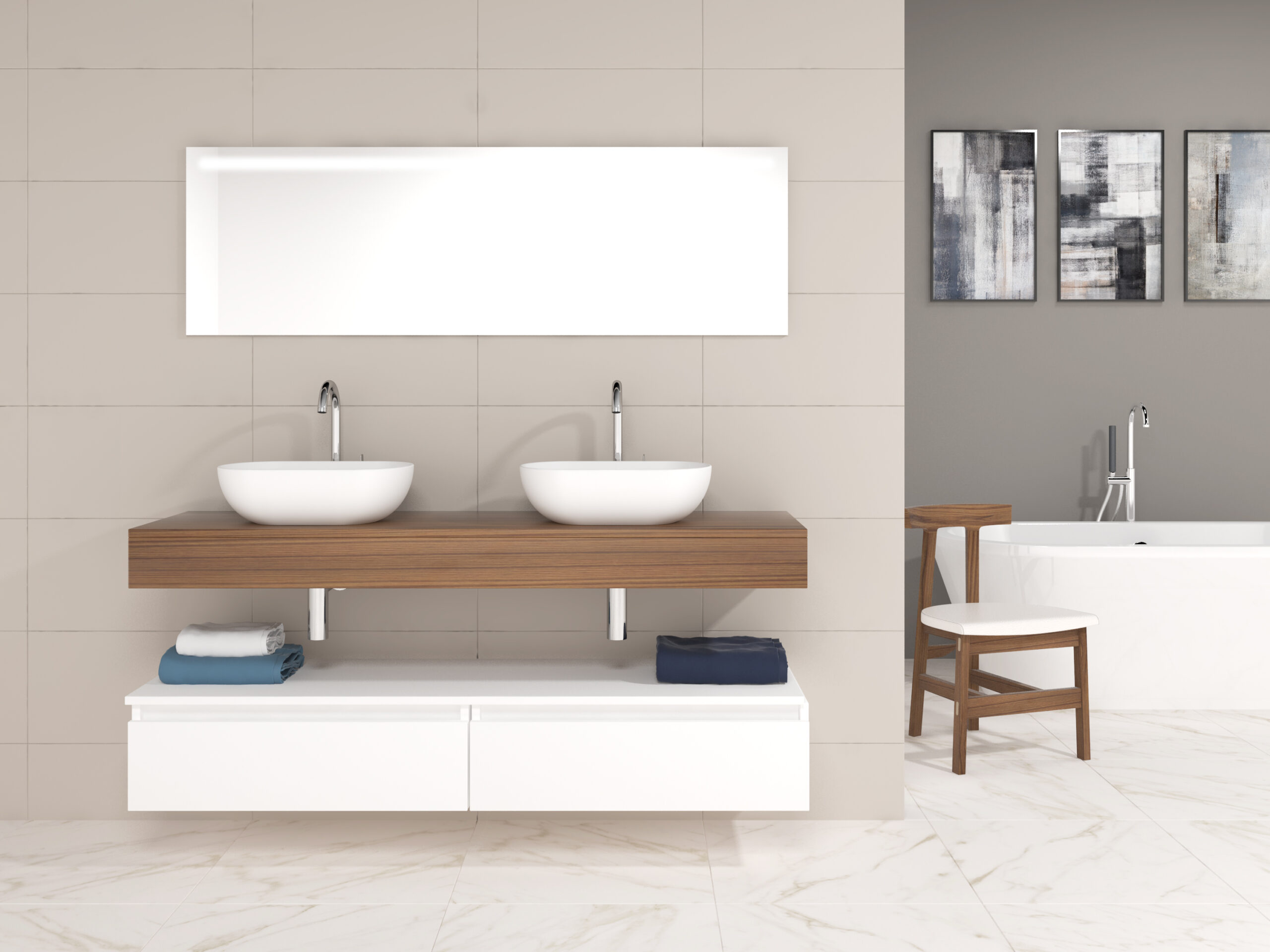 Pack Córcega con doble lavabo sobreencimera y espejo LED