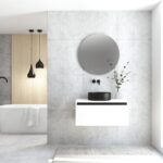 Pack MONTET + lavabo noir + miroir rond avec éclairage LED