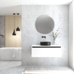 Pack MONTET + lavabo noir + miroir rond avec éclairage LED