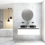 Pack MONTET + lavabo noir + miroir rond avec éclairage LED