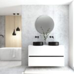 Pack MONTET : 2 niveaux + vases noirs + miroir rond à LED