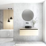 Pack MONTET + lavabo noir + miroir rond avec éclairage LED