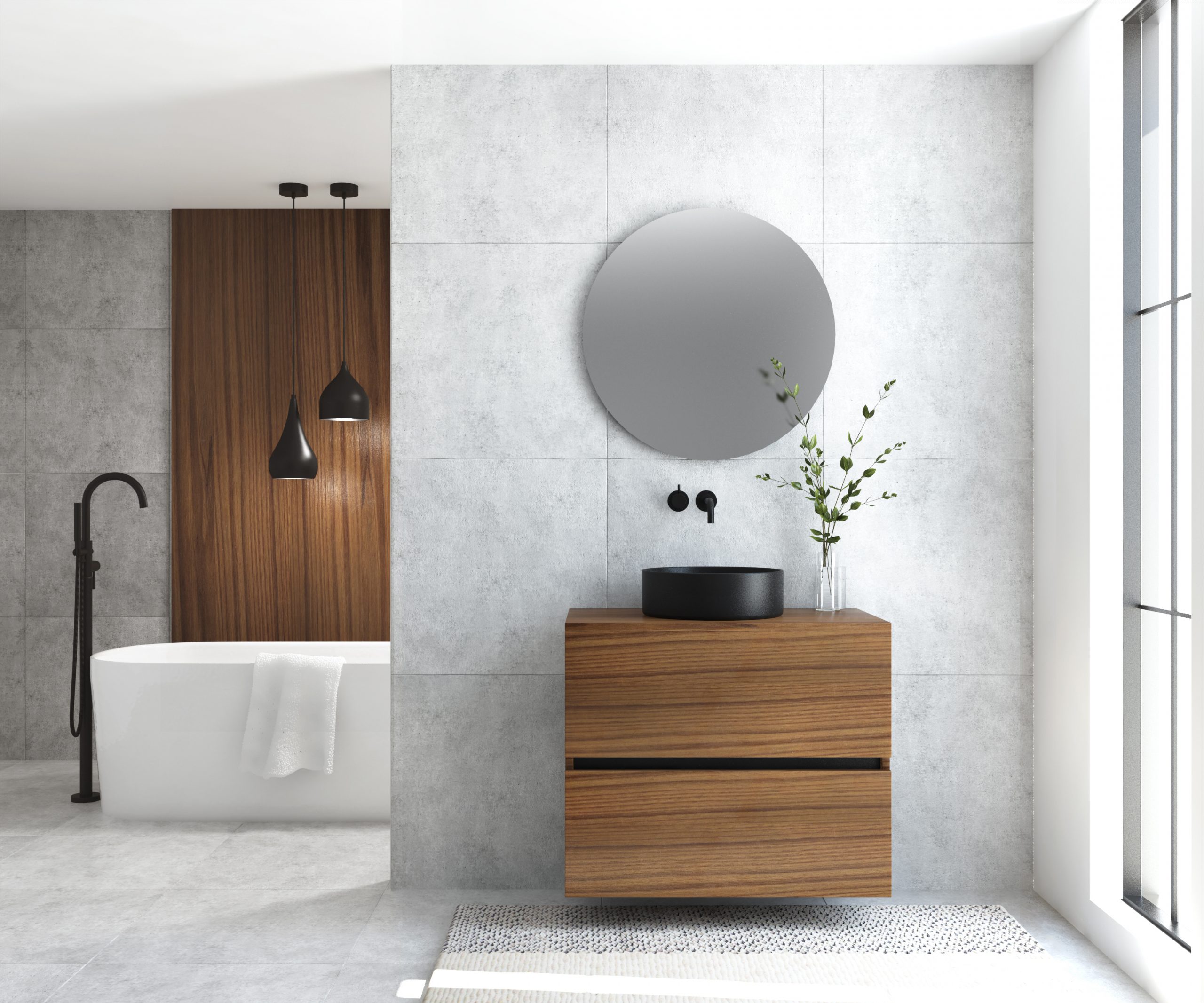 Pack MONTET : 2 niveaux + vases noirs + miroir rond à LED