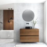 Pack MONTET : 2 niveaux + vases noirs + miroir rond à LED