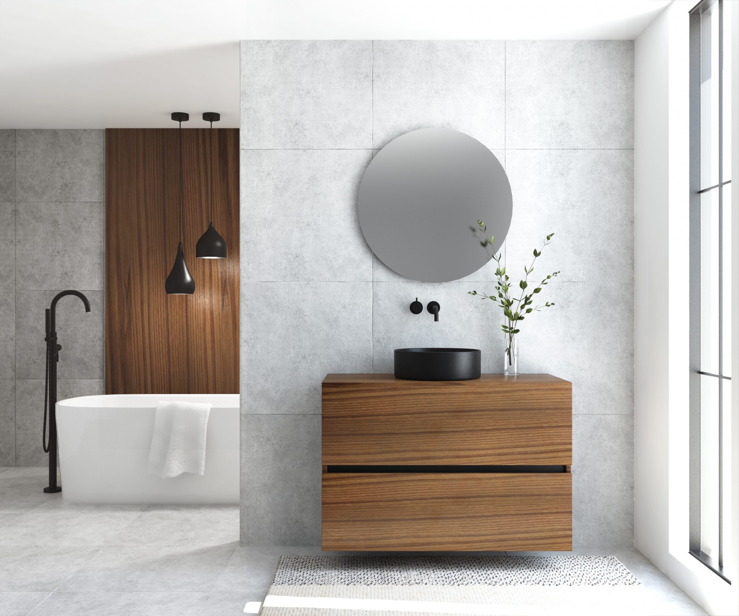 Pack MONTET : 2 niveaux + vases noirs + miroir rond à LED