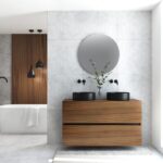 Pack MONTET : 2 niveaux + vases noirs + miroir rond à LED