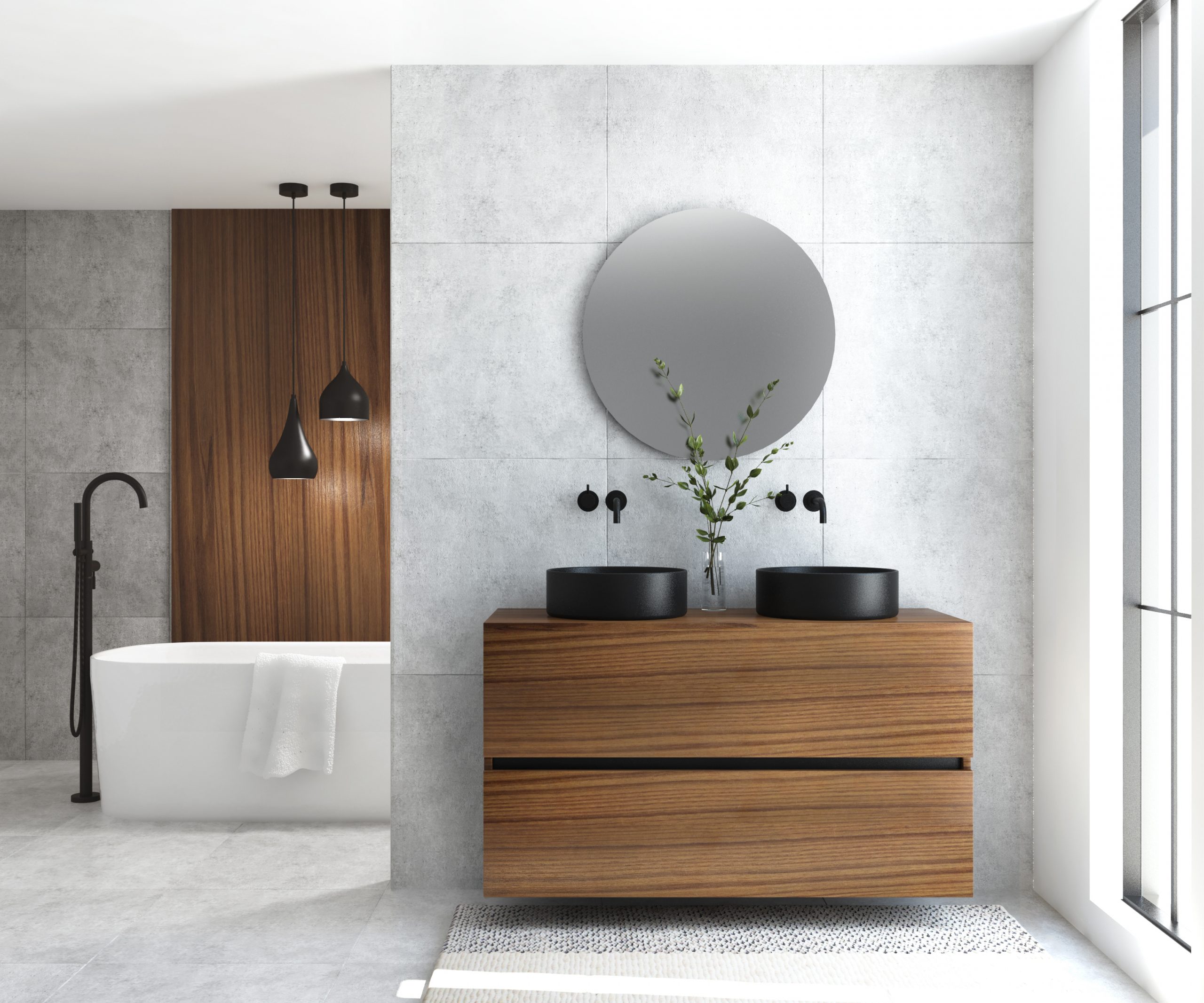 Pack MONTET : 2 niveaux + vases noirs + miroir rond à LED