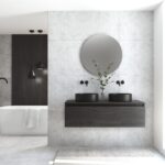 Pack MONTET + lavabo noir + miroir rond avec éclairage LED