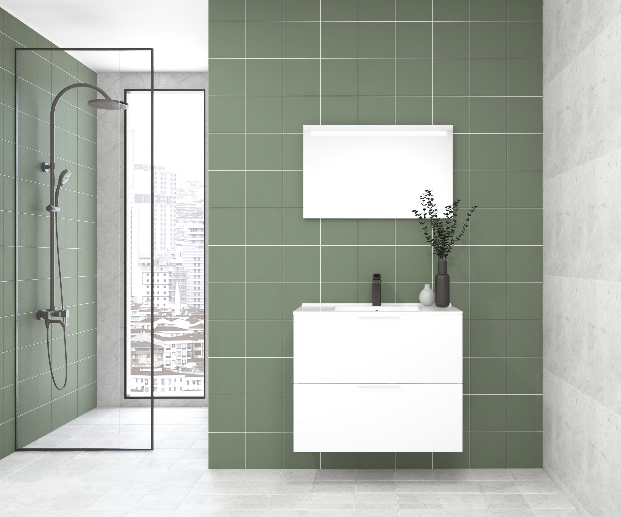 Pack OSSAU : 2 placards + lavabo + miroir LED