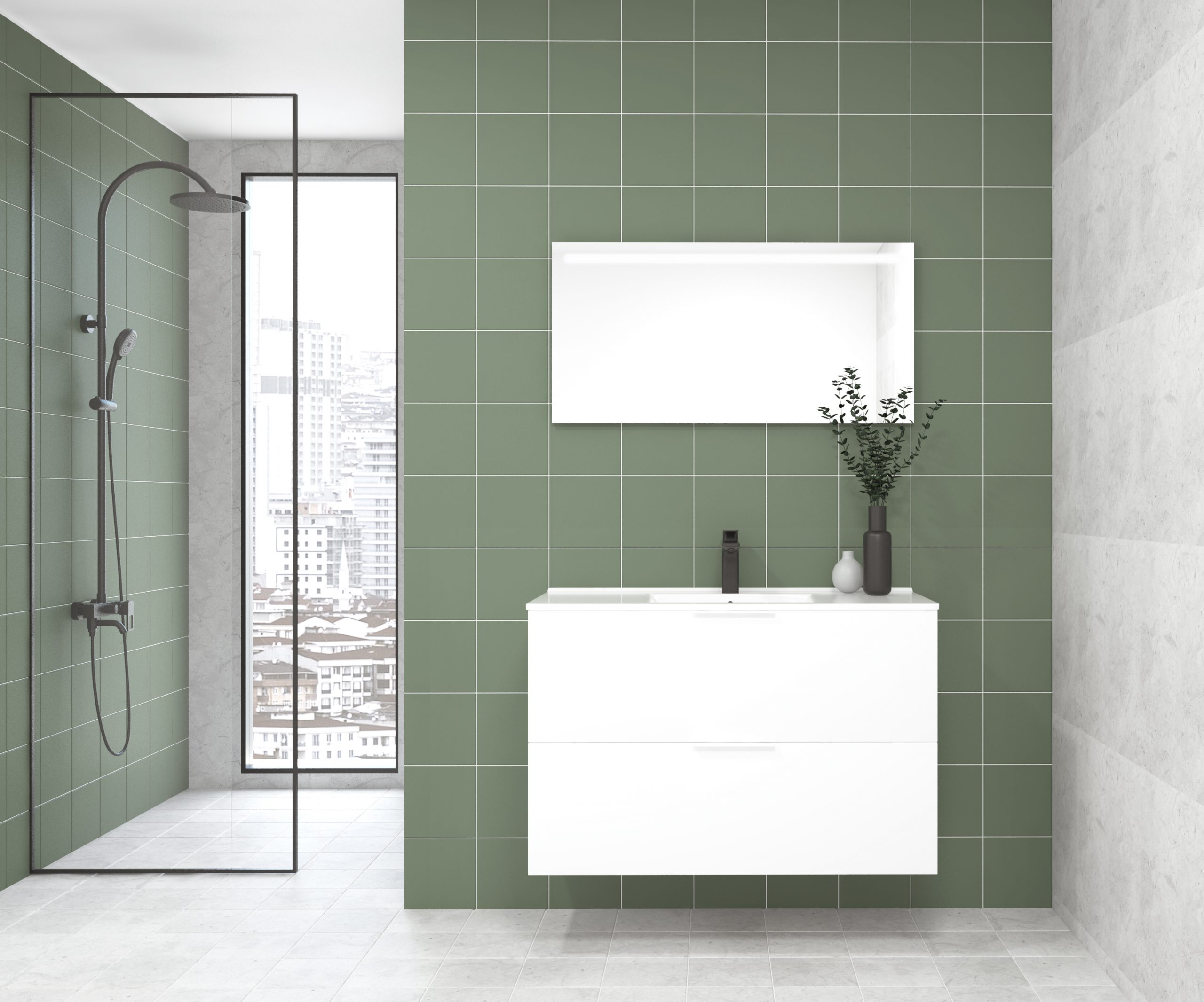 Pack OSSAU : 2 placards + lavabo + miroir LED