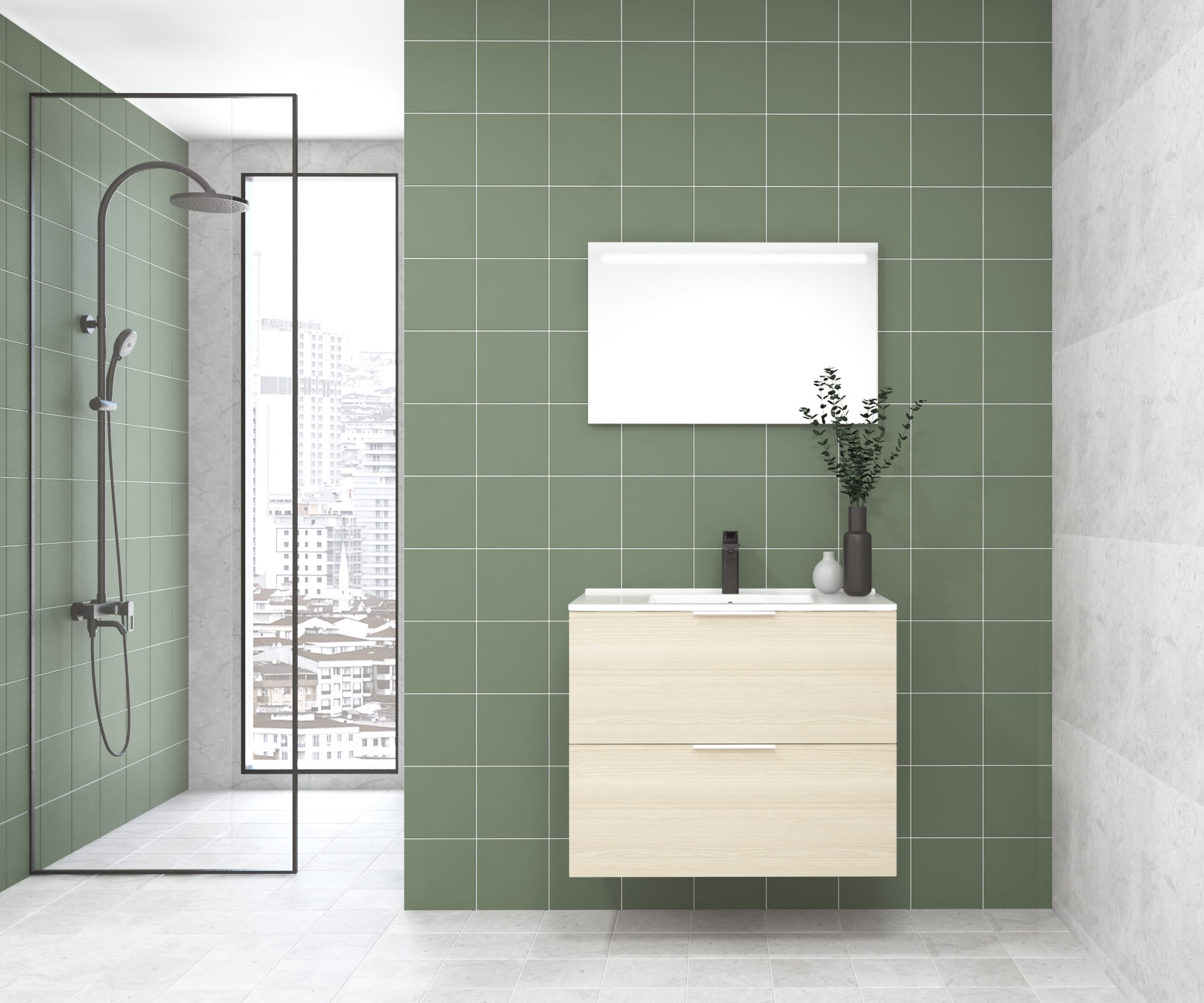 Pack OSSAU : 2 placards + lavabo + miroir LED