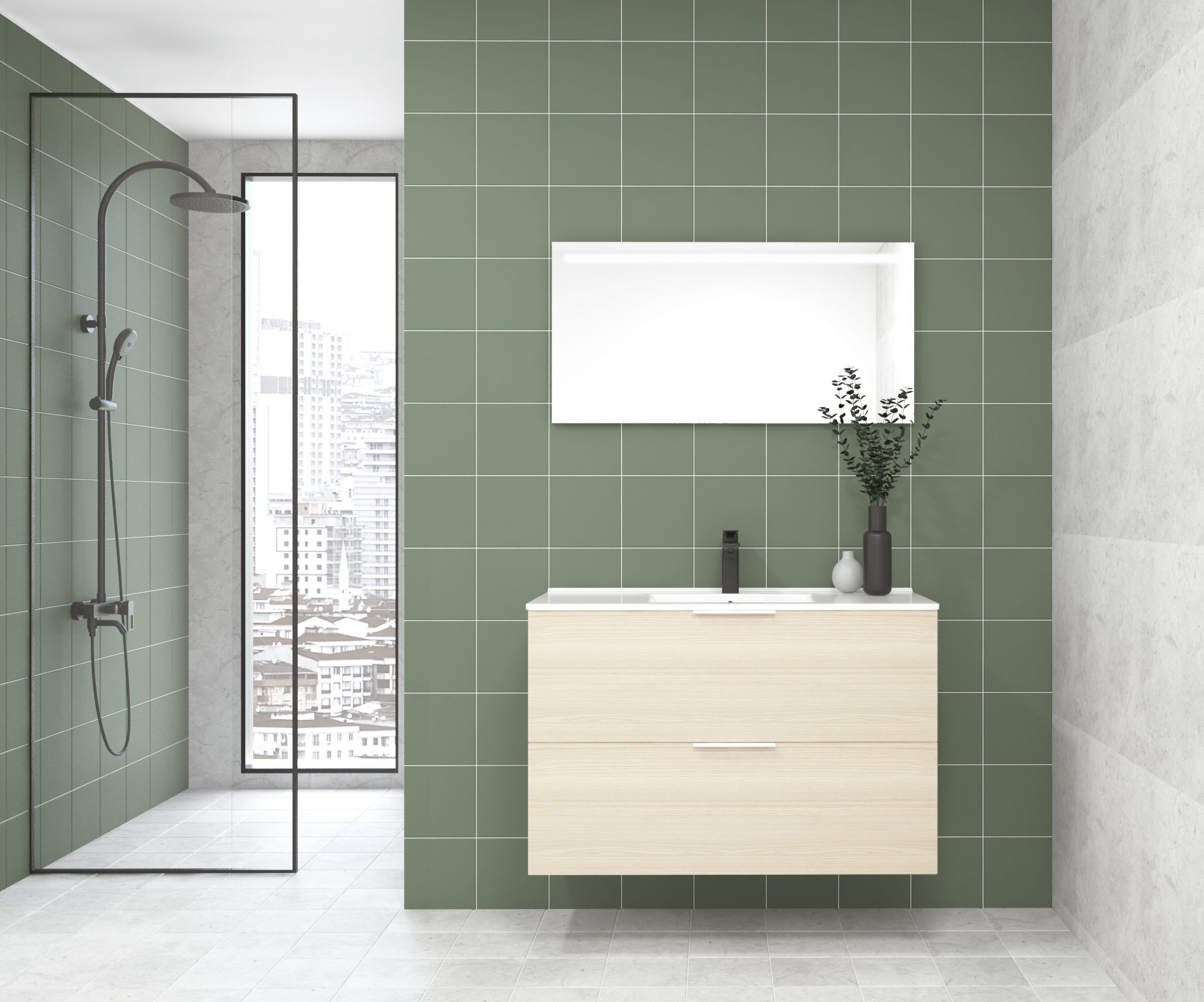 Pack OSSAU : 2 placards + lavabo + miroir LED