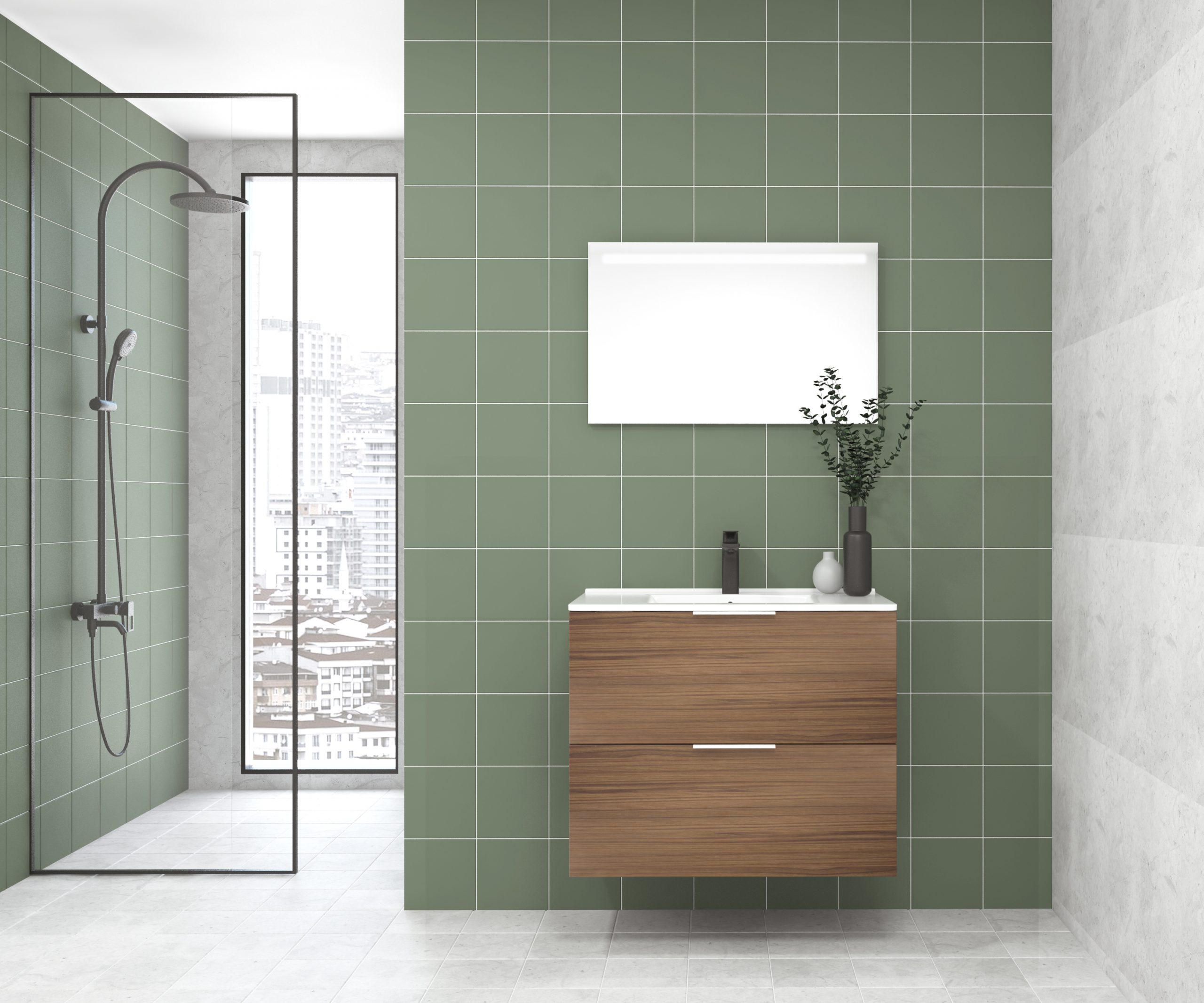 Pack OSSAU : 2 placards + lavabo + miroir LED