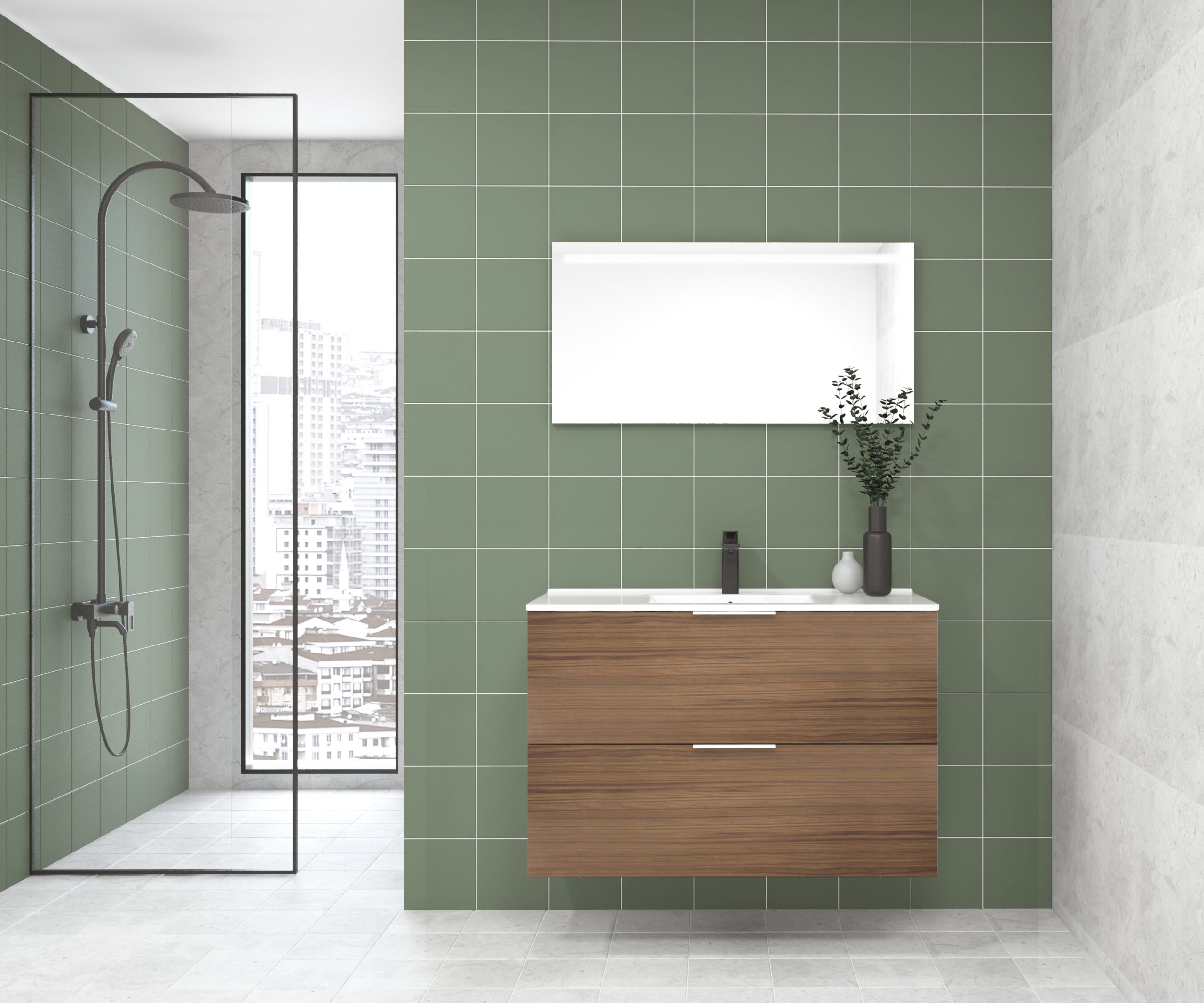 Pack OSSAU : 2 placards + lavabo + miroir LED