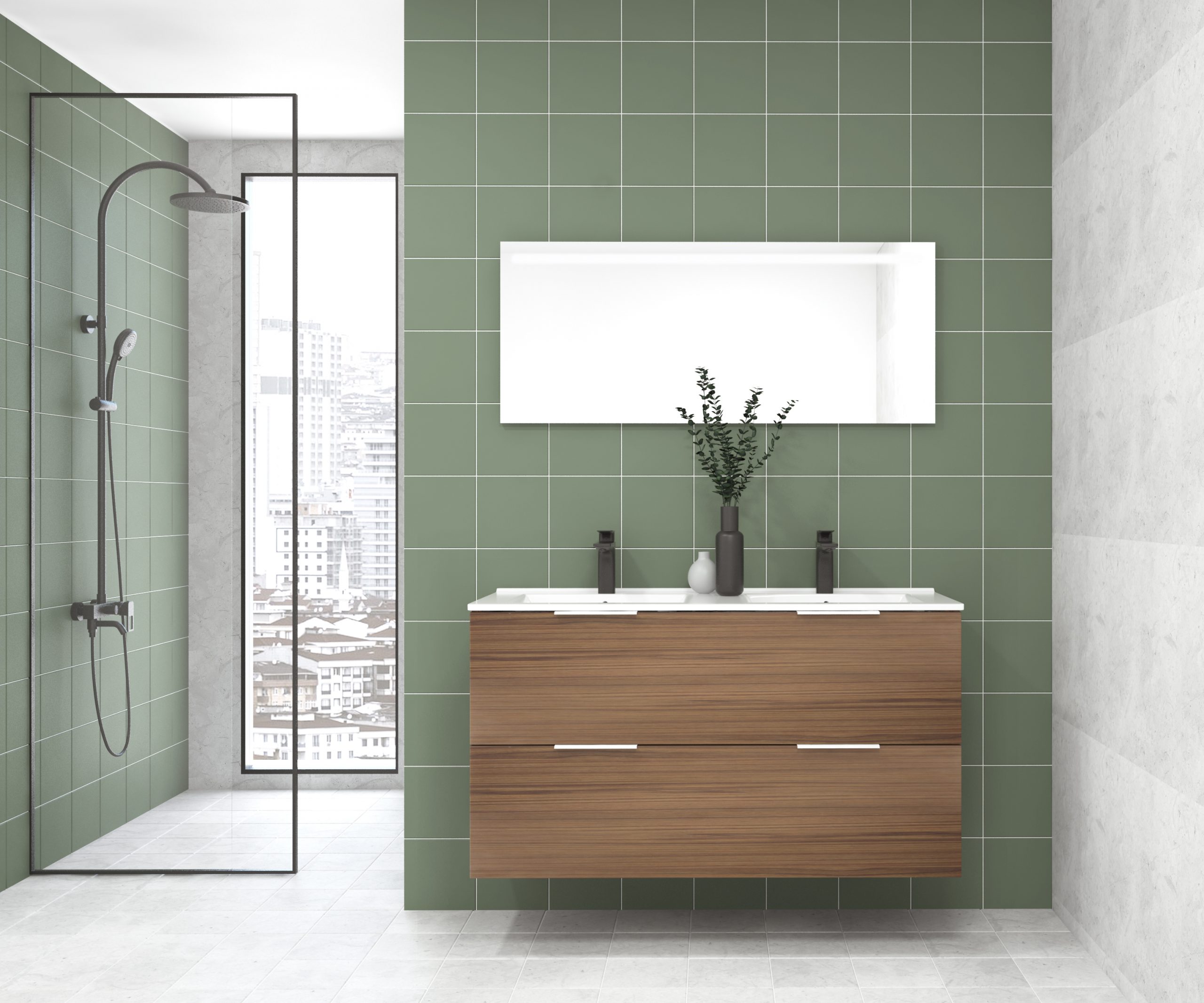 Pack OSSAU : 2 placards + lavabo + miroir LED