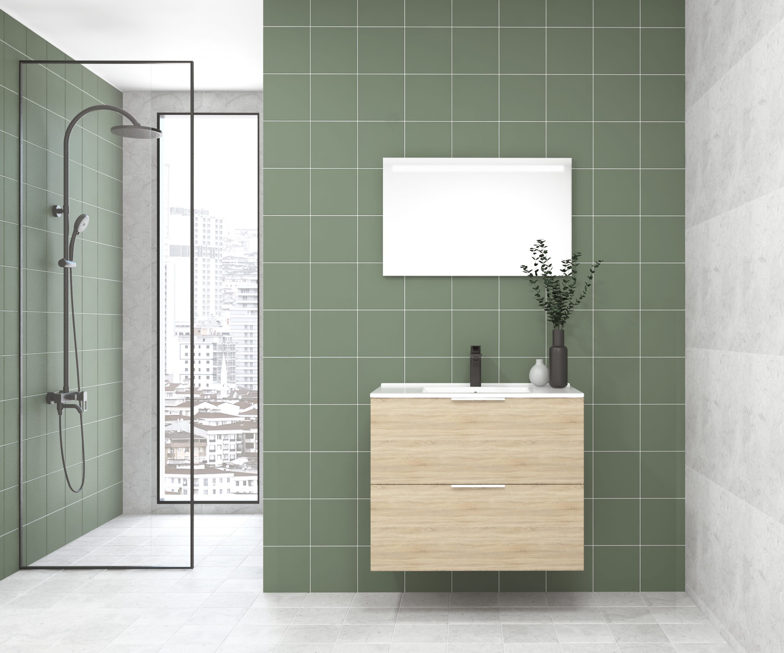 Pack OSSAU : 2 placards + lavabo + miroir LED