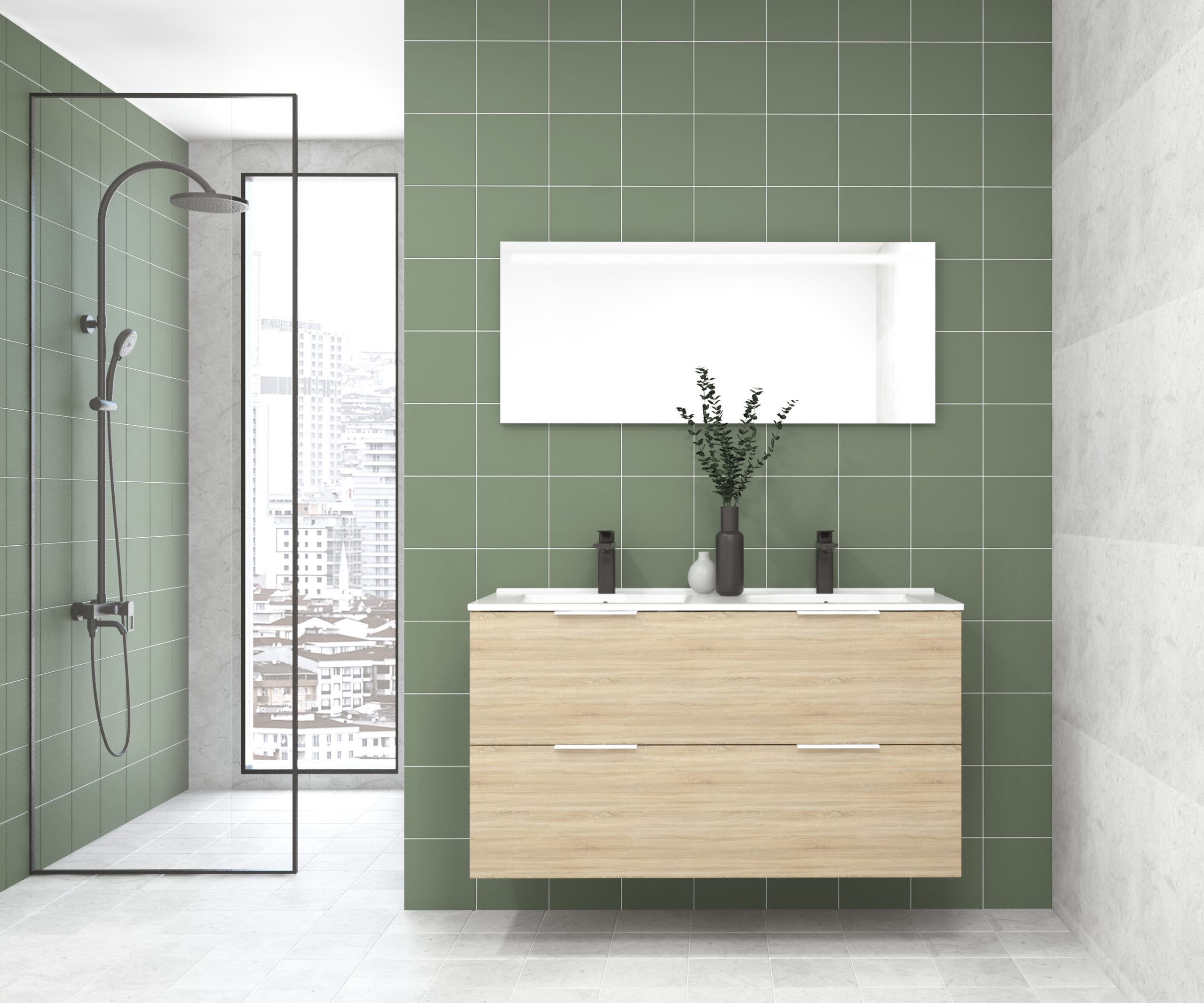 Pack OSSAU : 2 placards + lavabo + miroir LED