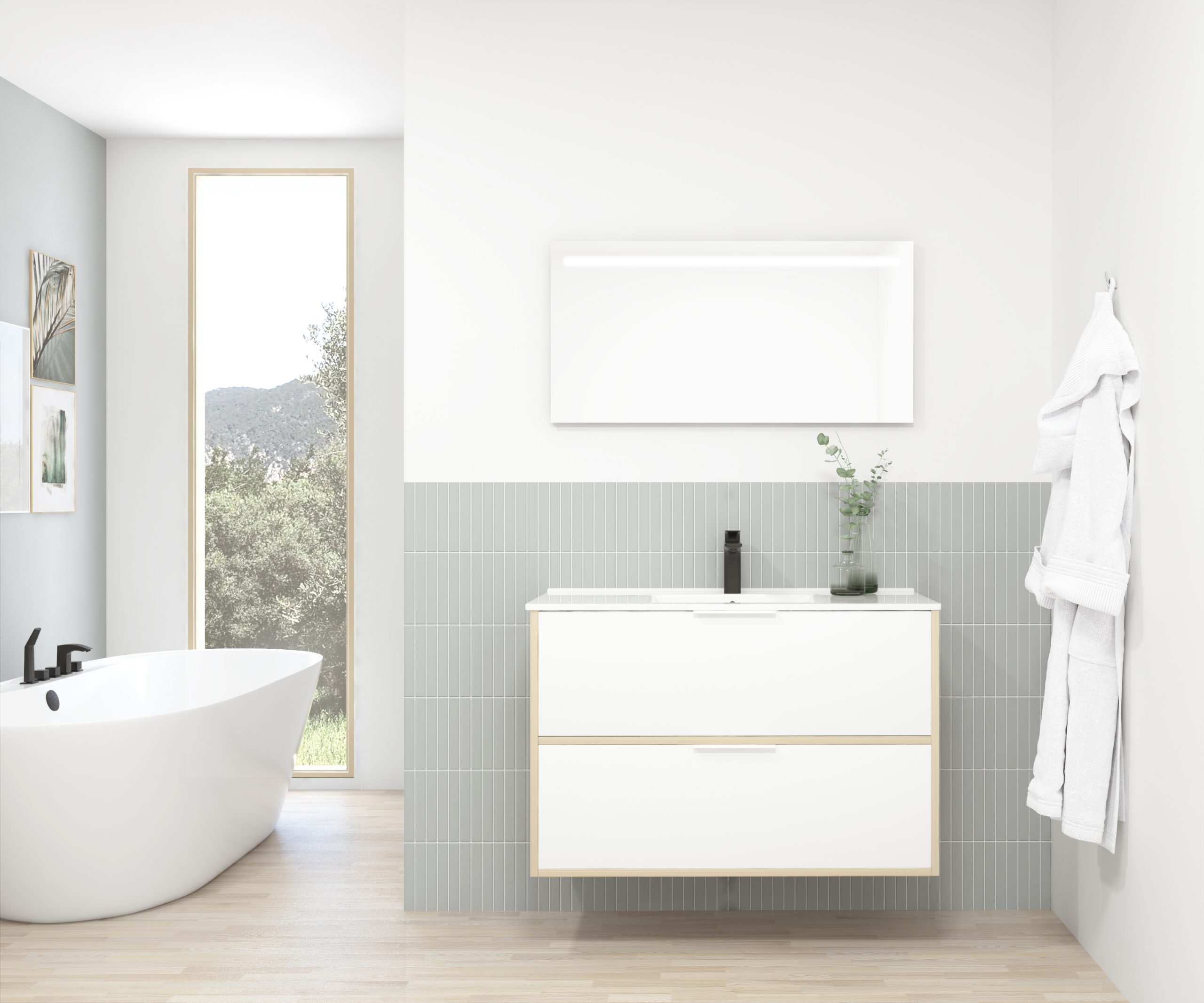 Pack STELLO : 2 placards + lavabo + miroir LED