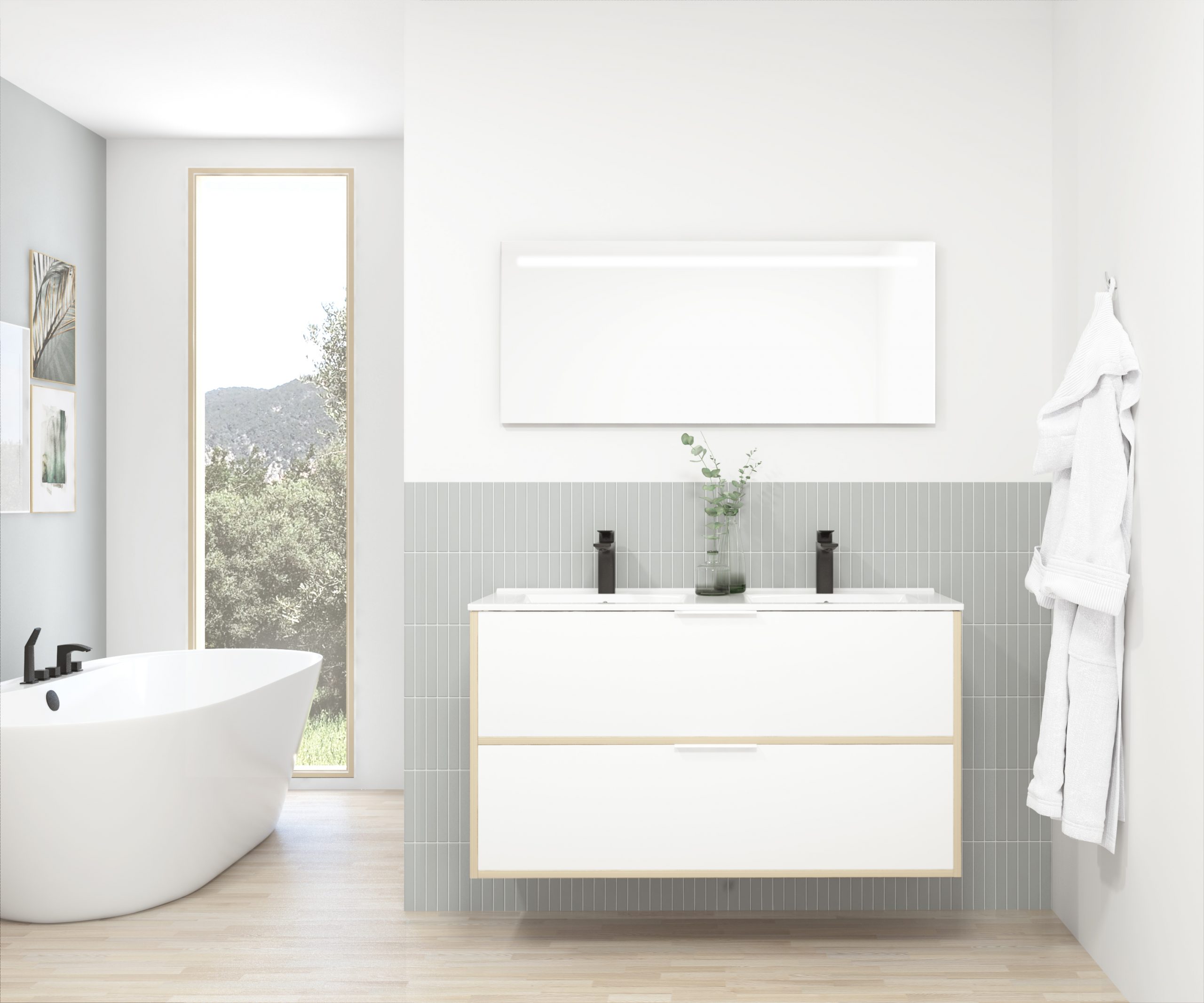 Pack STELLO : 2 placards + lavabo + miroir LED