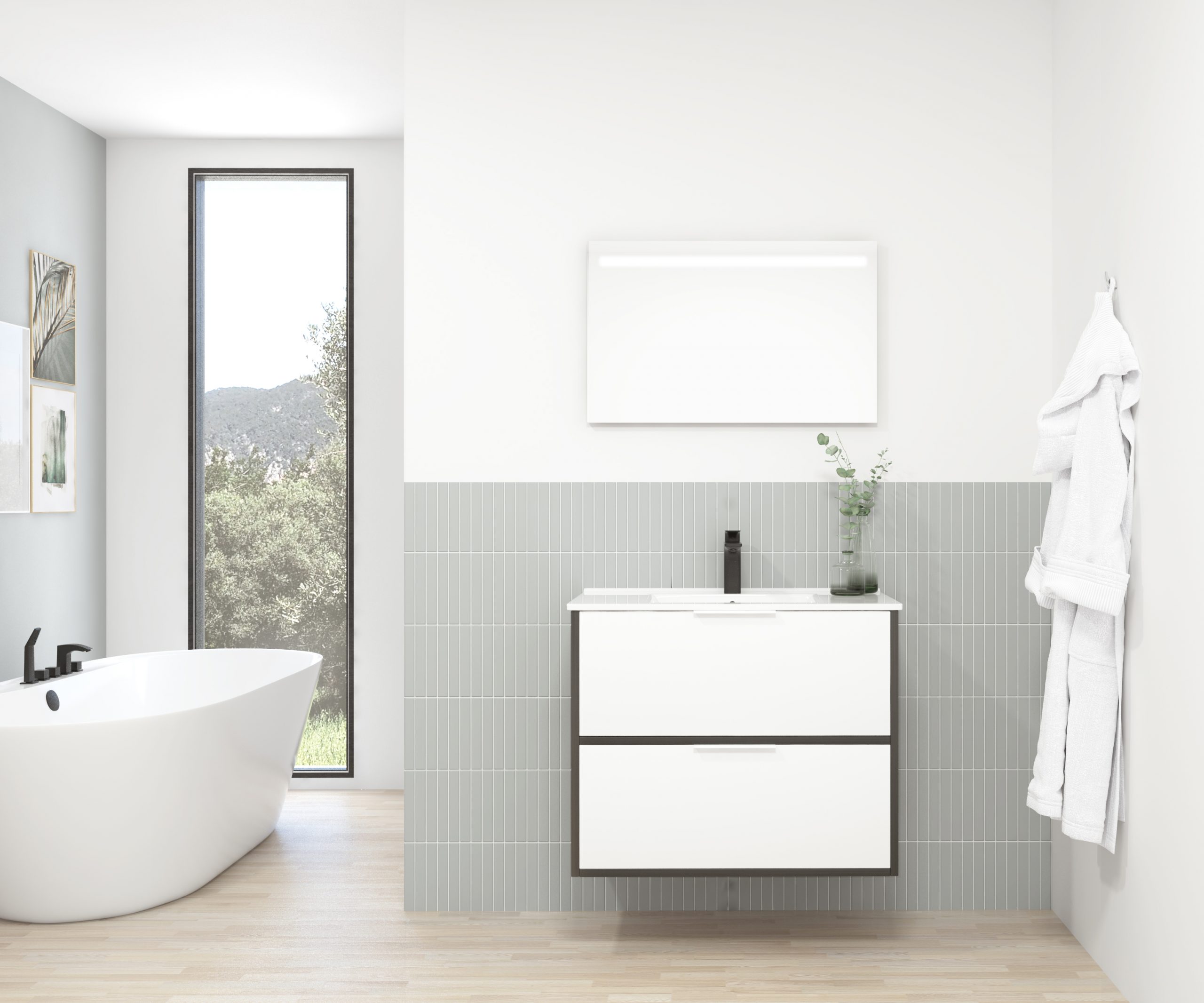 Pack STELLO : 2 placards + lavabo + miroir LED