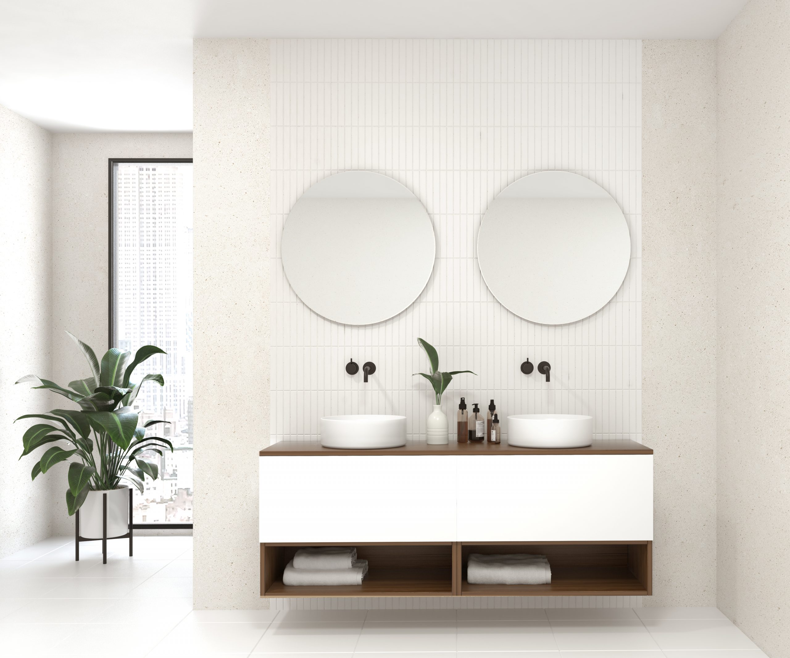 Pack AUDE + lavabo doble + doble espejo circular LED