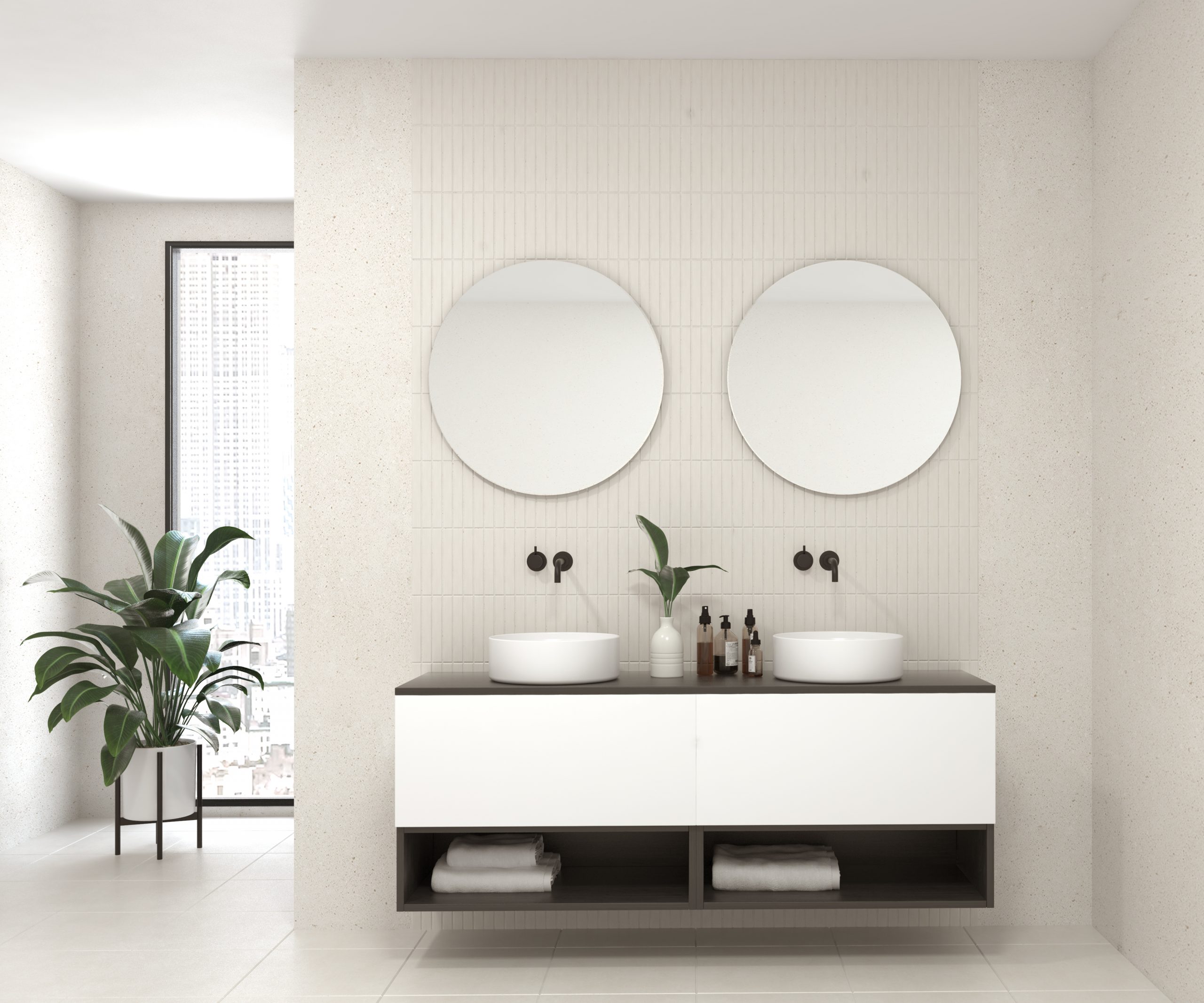 Pack AUDE + lavabo doble + doble espejo circular LED